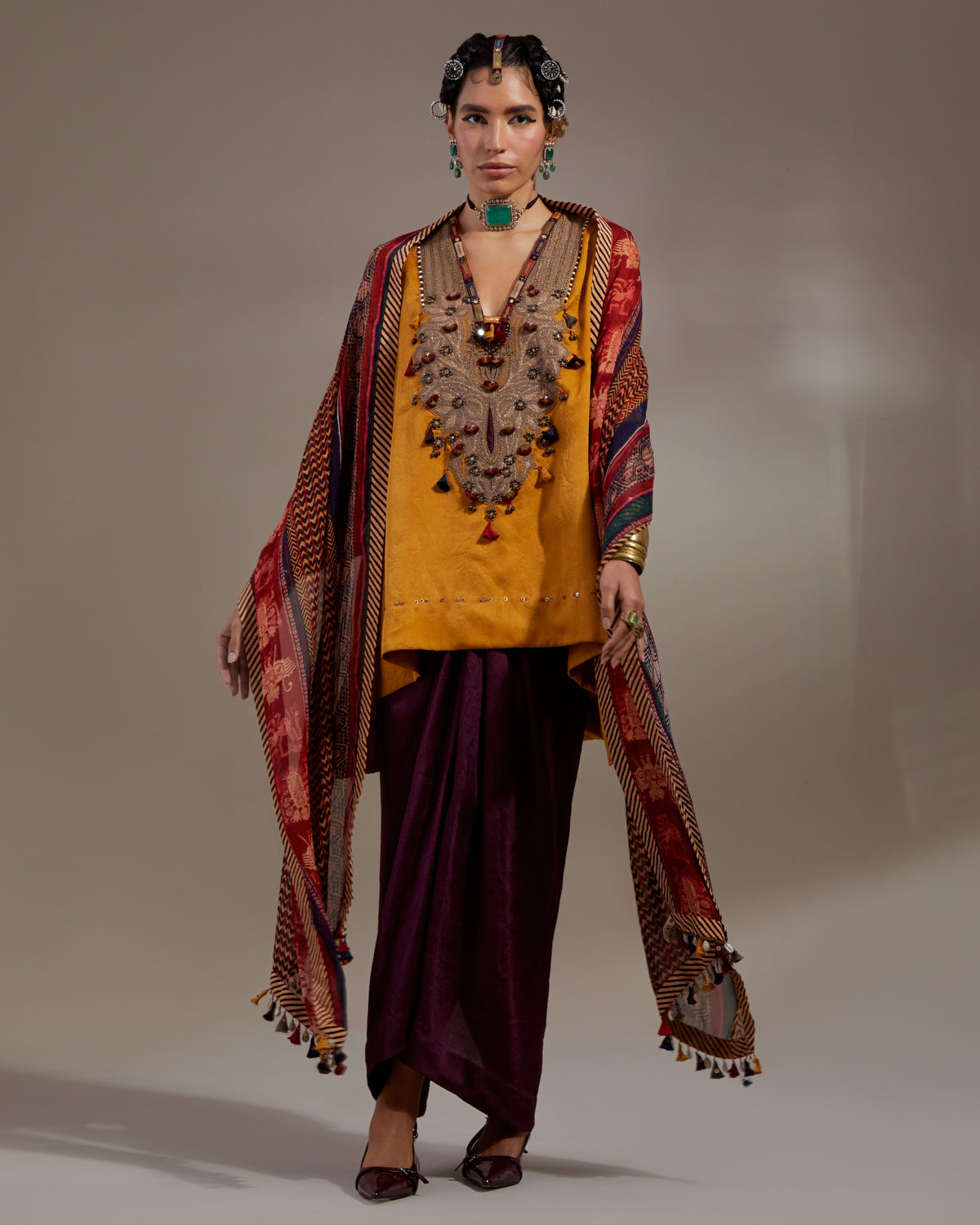 Yellow Topaz Mitra Short Kurta & Jamuni Skirt Set