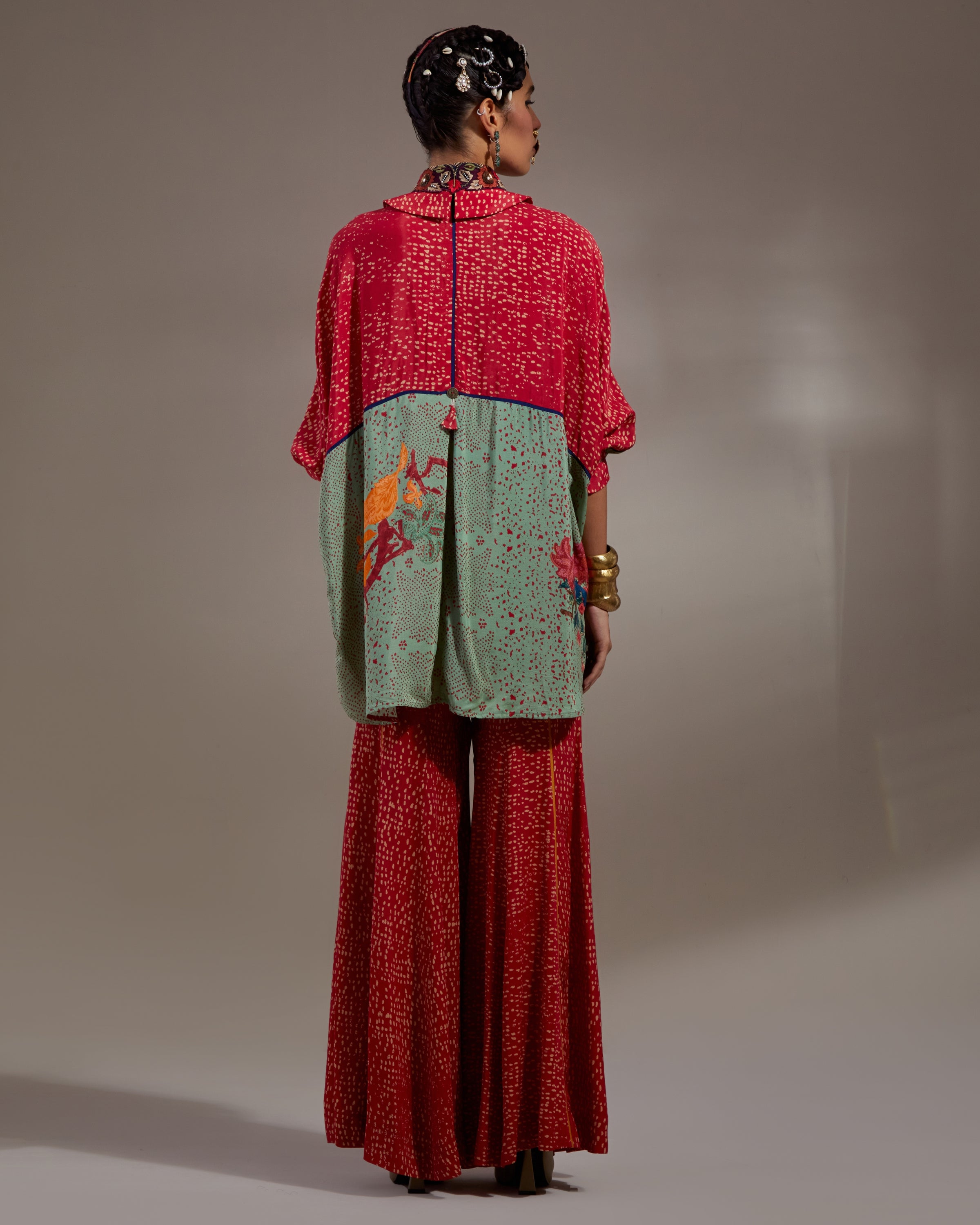 Ash Green Mandala Shirt & Gharara Set