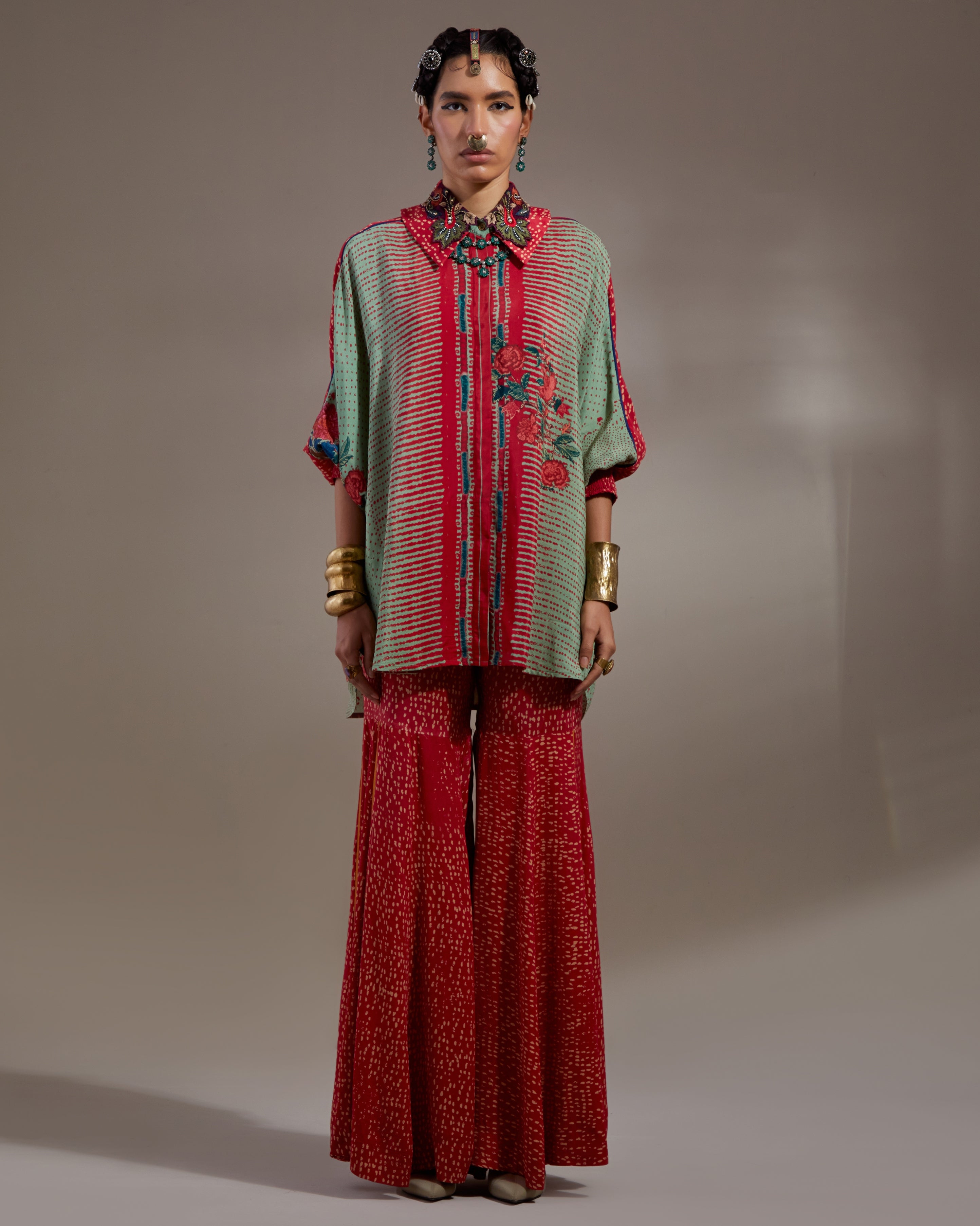 Ash Green Mandala Shirt & Gharara Set