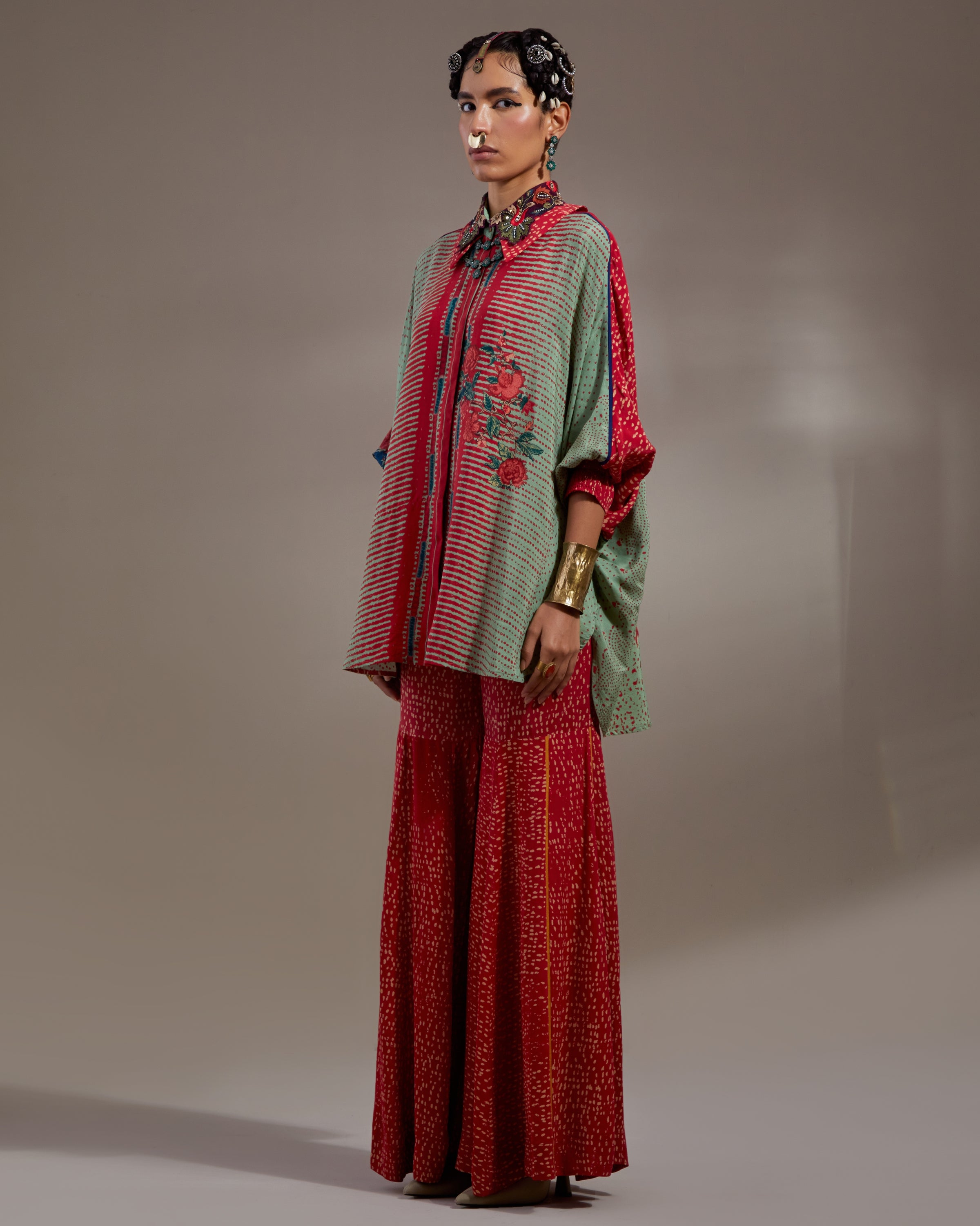 Ash Green Mandala Shirt & Gharara Set