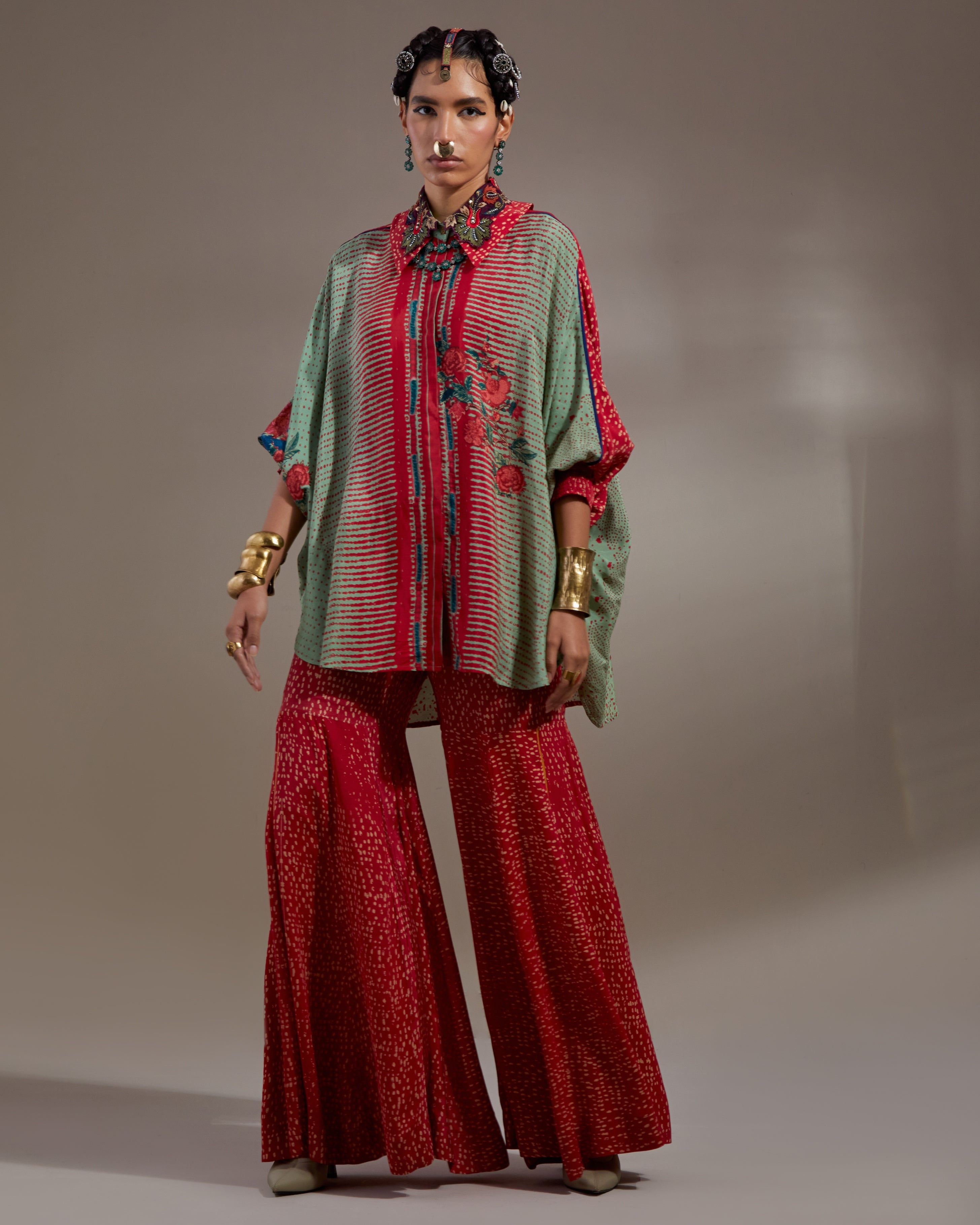 Ash Green Mandala Shirt & Gharara Set
