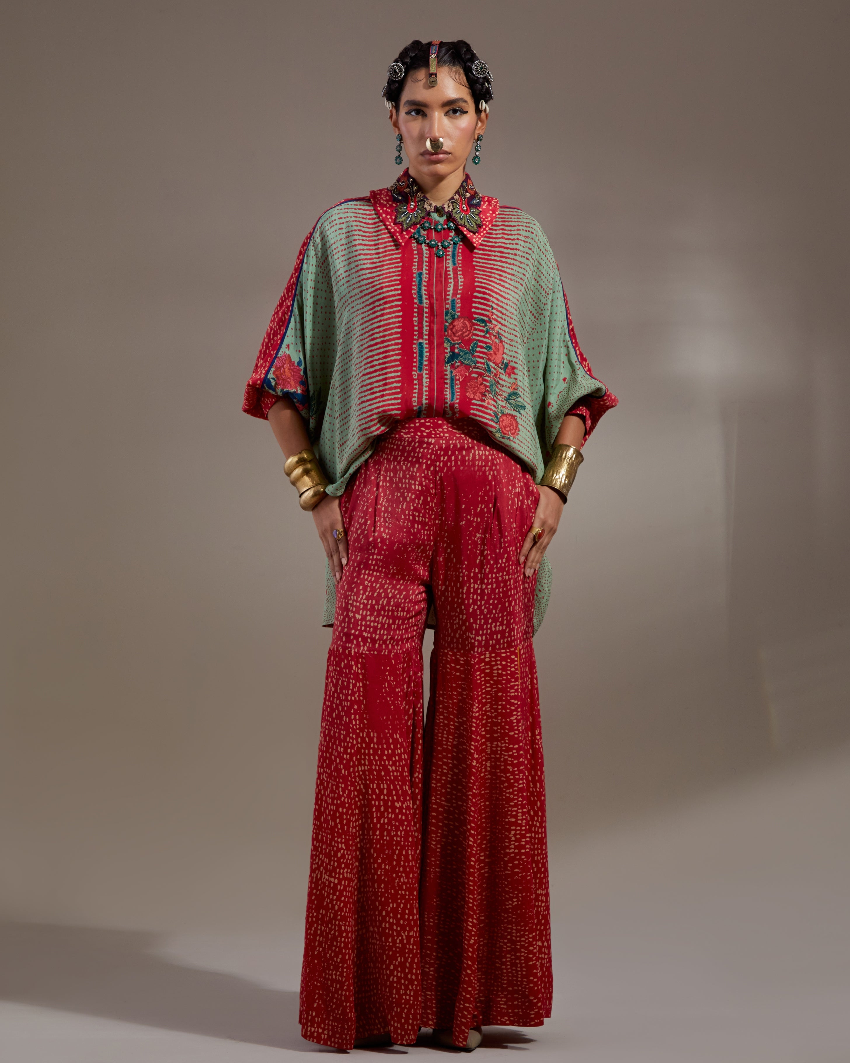 Ash Green Mandala Shirt & Gharara Set