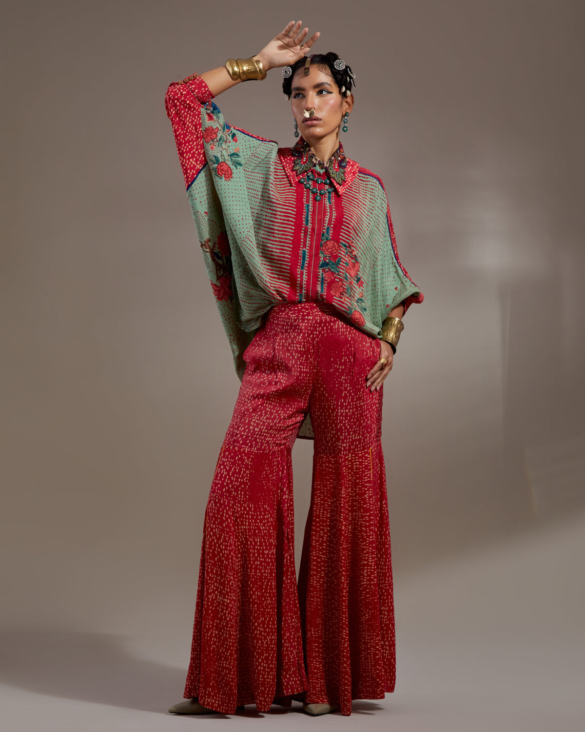 Ash Green Mandala Shirt & Gharara Set