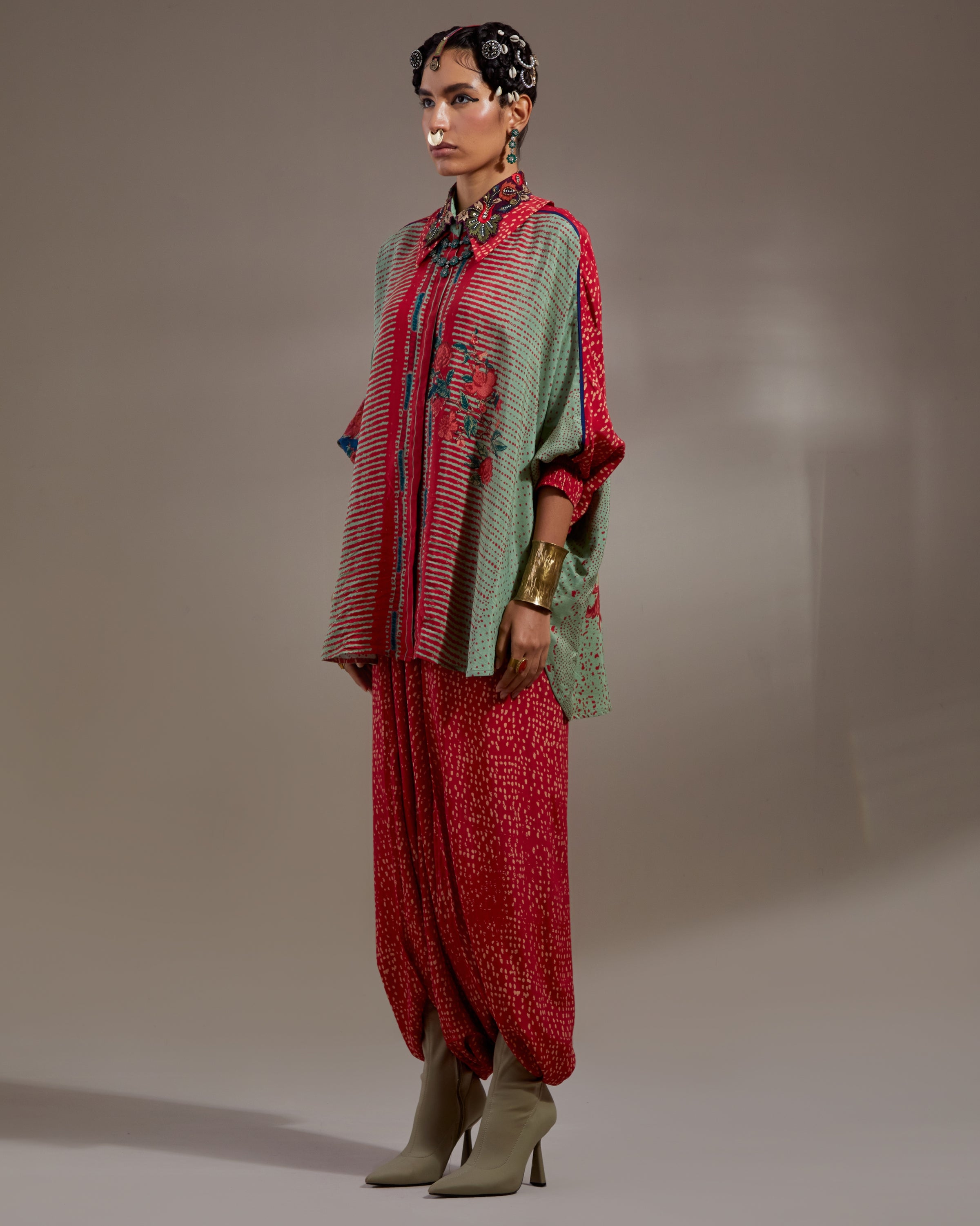 Ash Green Mandala Shirt & Dhoti Pants Set
