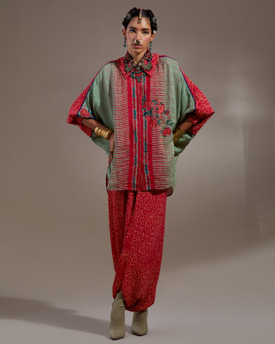 Ash Green Mandala Shirt & Dhoti Pants Set