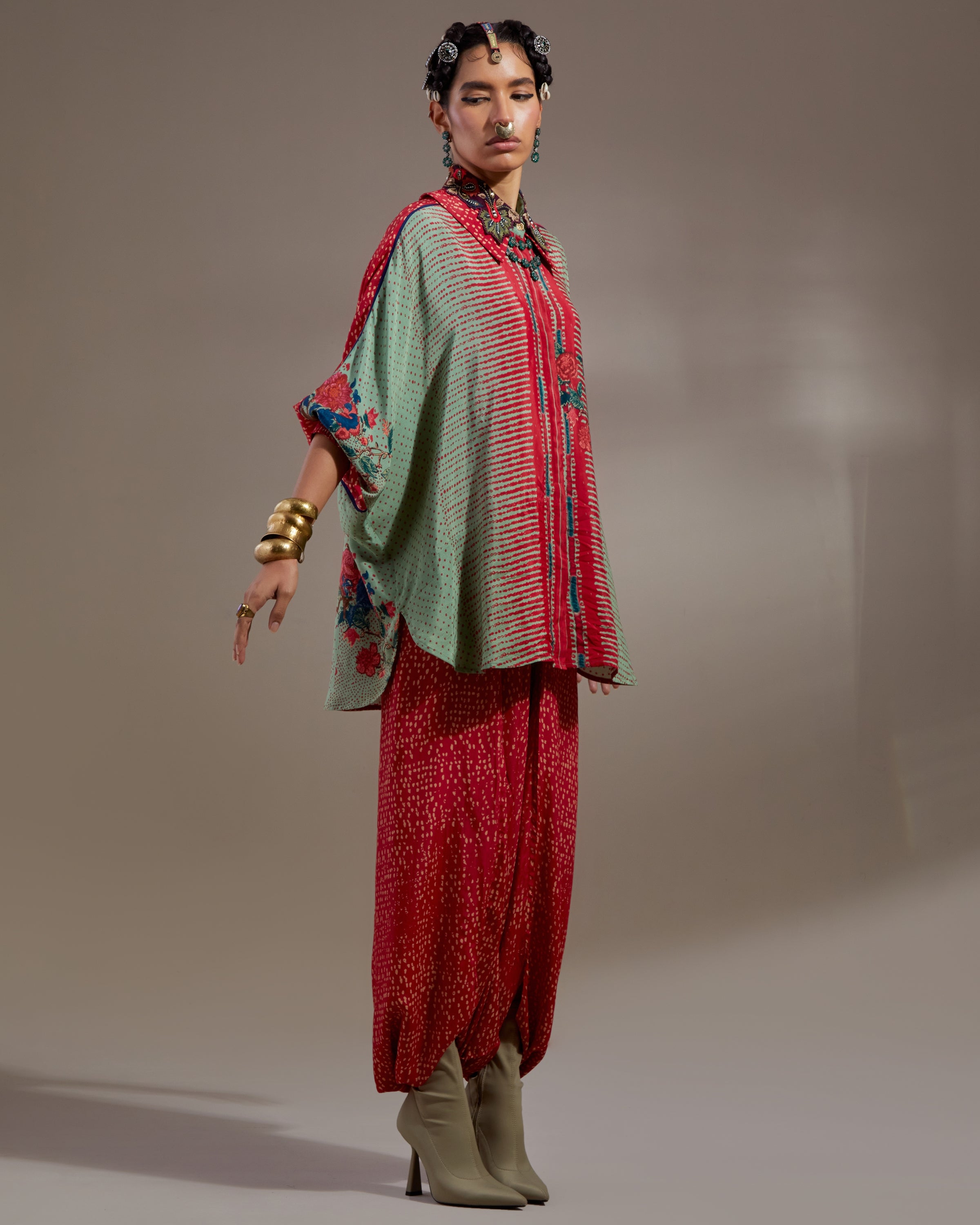Ash Green Mandala Shirt & Dhoti Pants Set