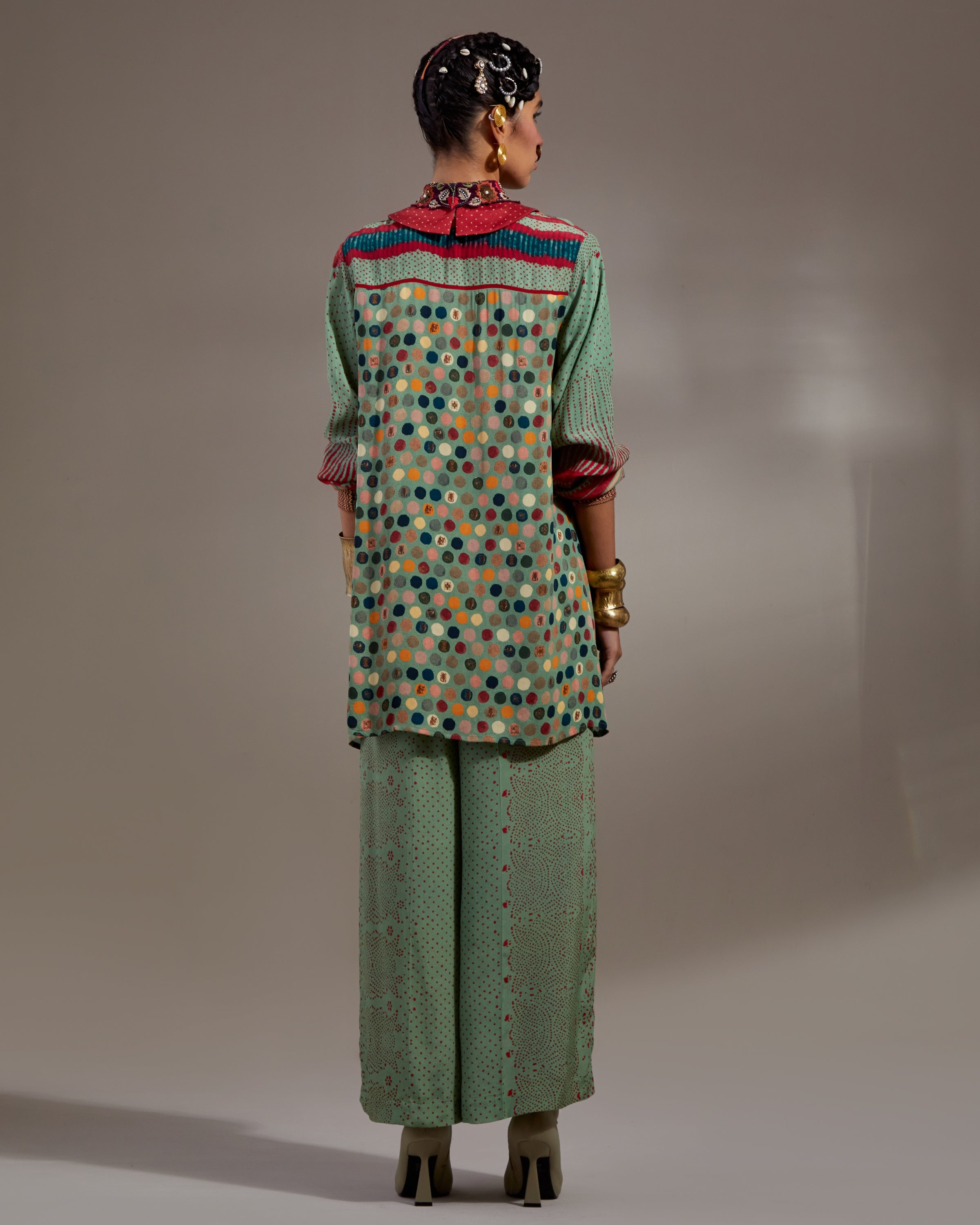 Ash Green Atri Straight Shirt Set