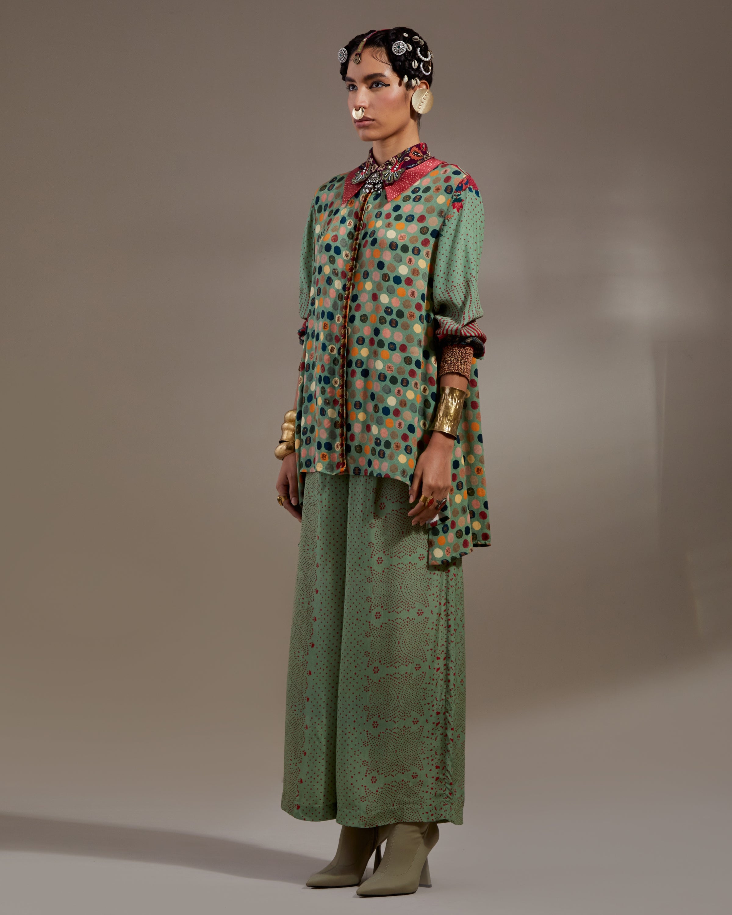 Anka Ash Green Atri Straight Shirt Set