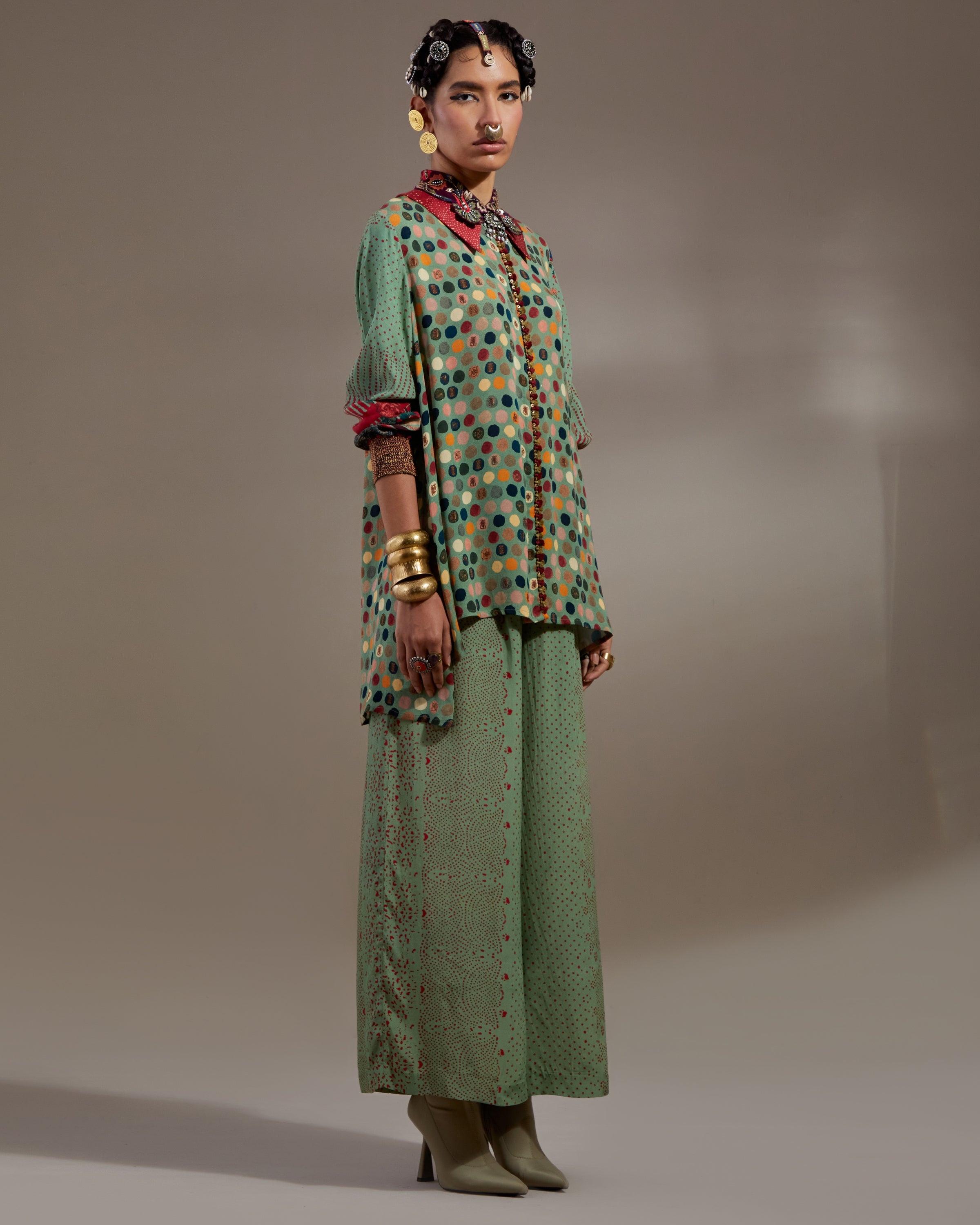 Ash Green Atri Straight Shirt Set