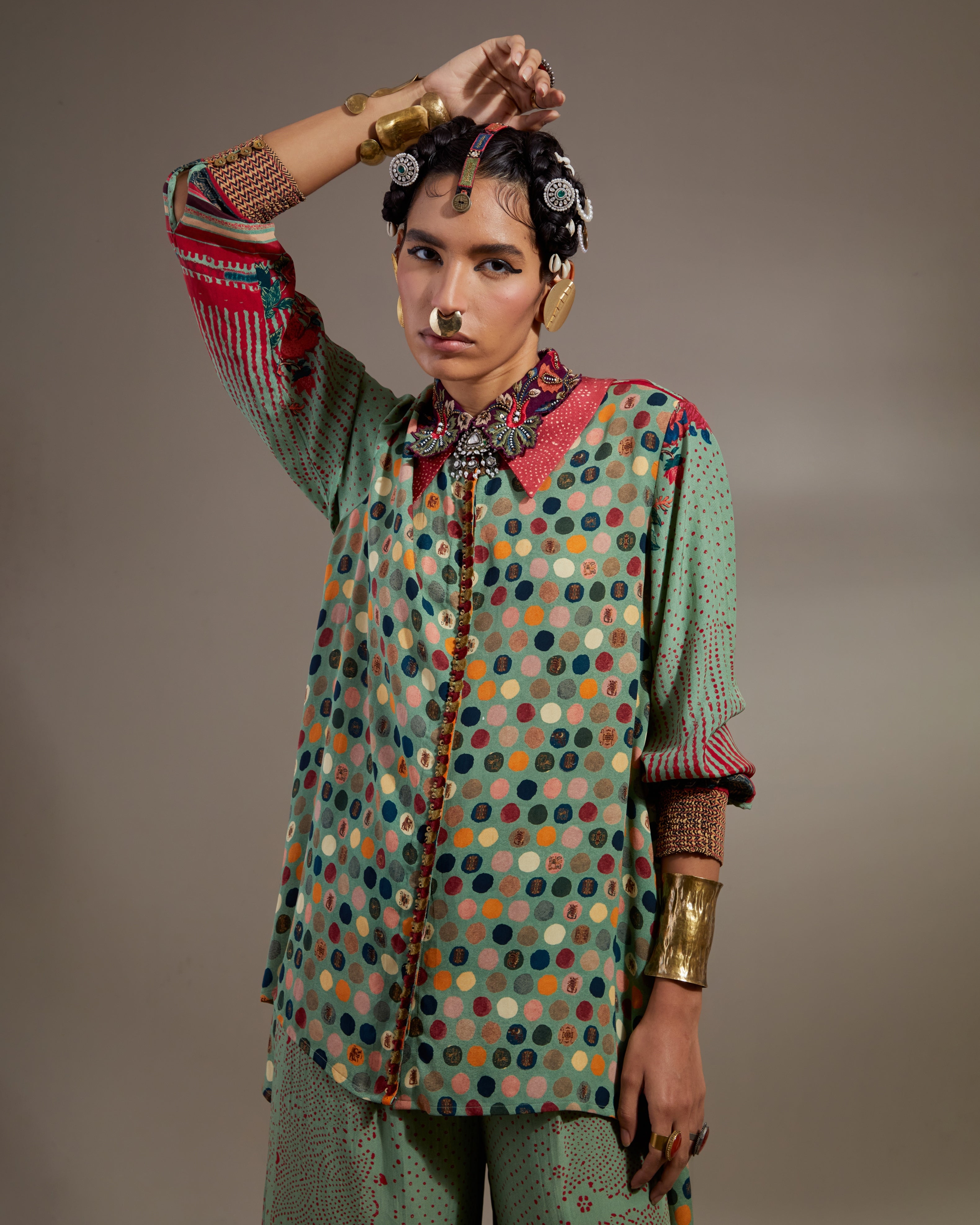 Ash Green Atri Straight Shirt Set