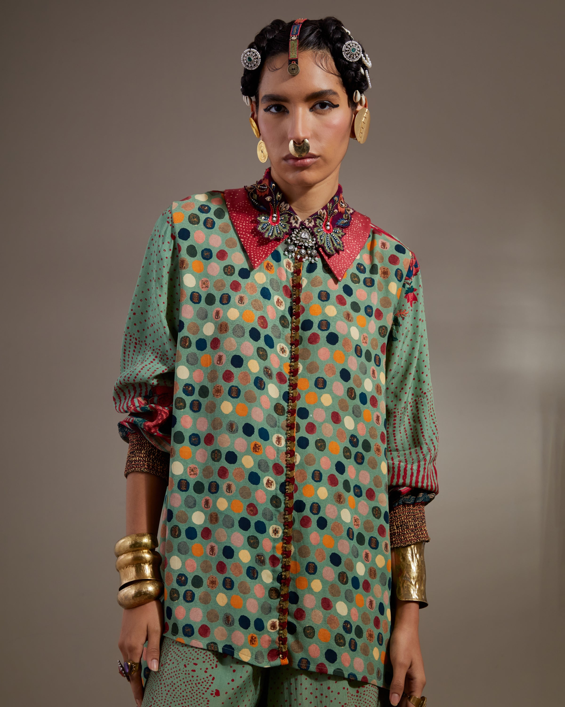 Ash Green Atri Straight Shirt Set