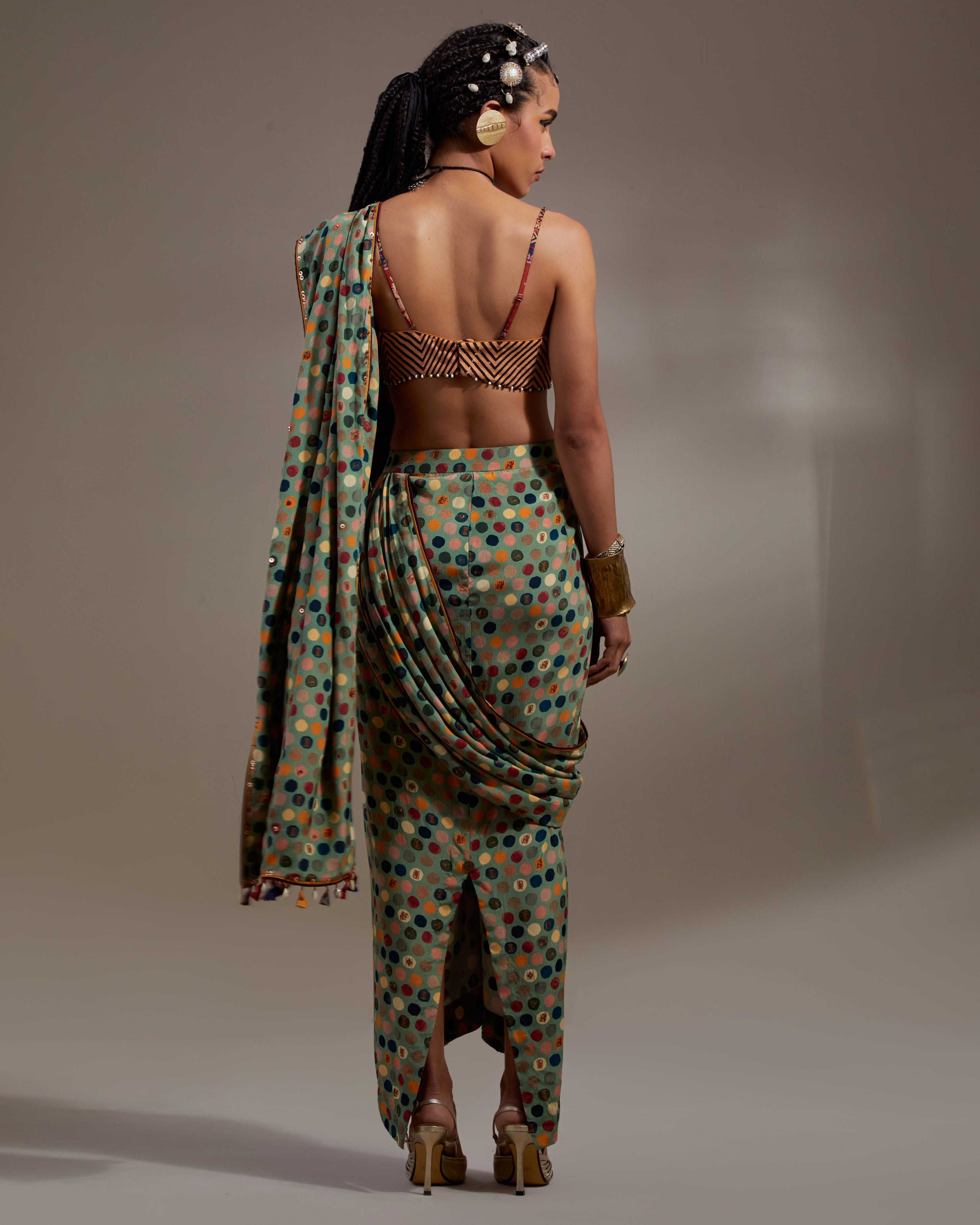 Multi Soma Draped Sari Set