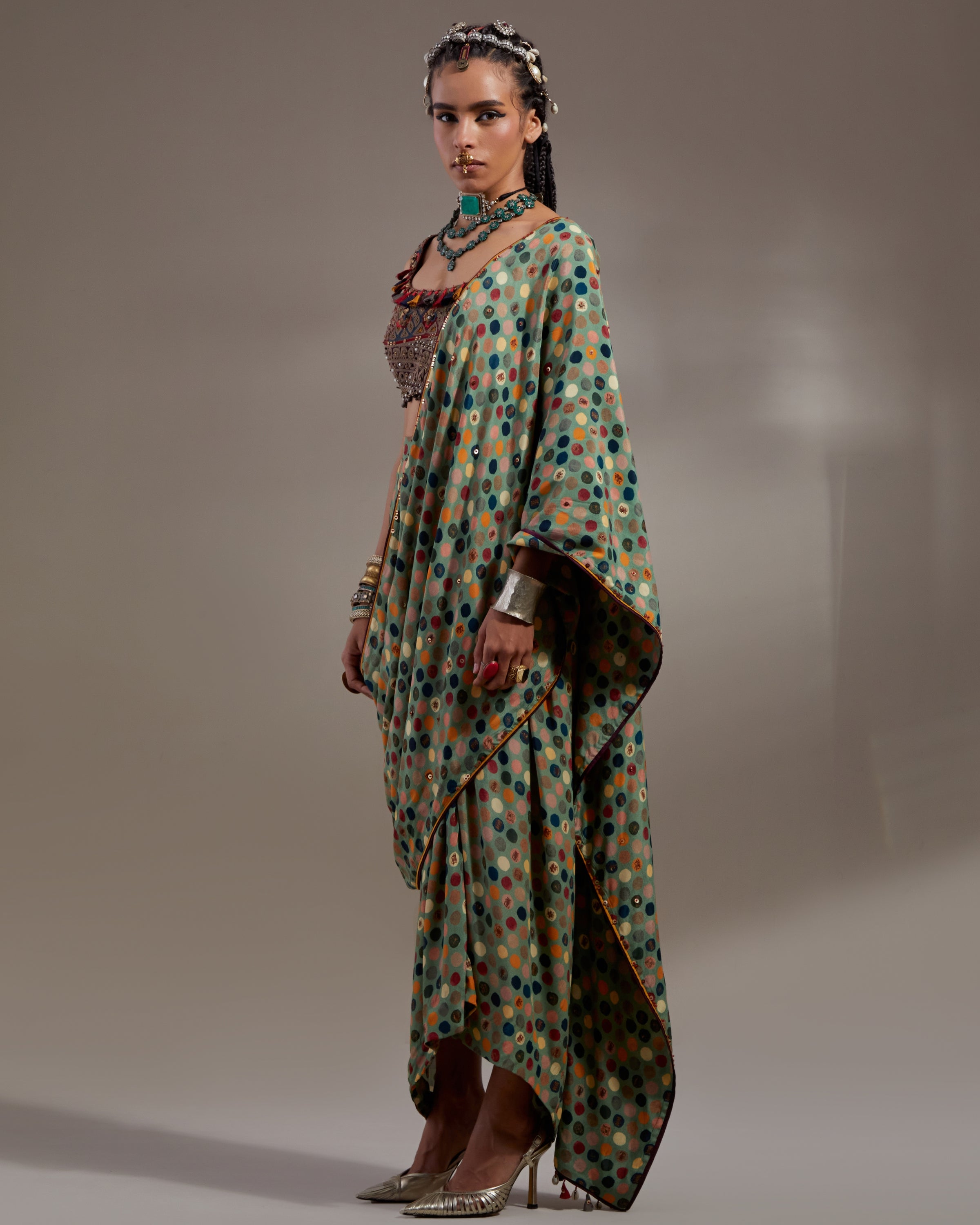 Multi Soma Draped Sari Set