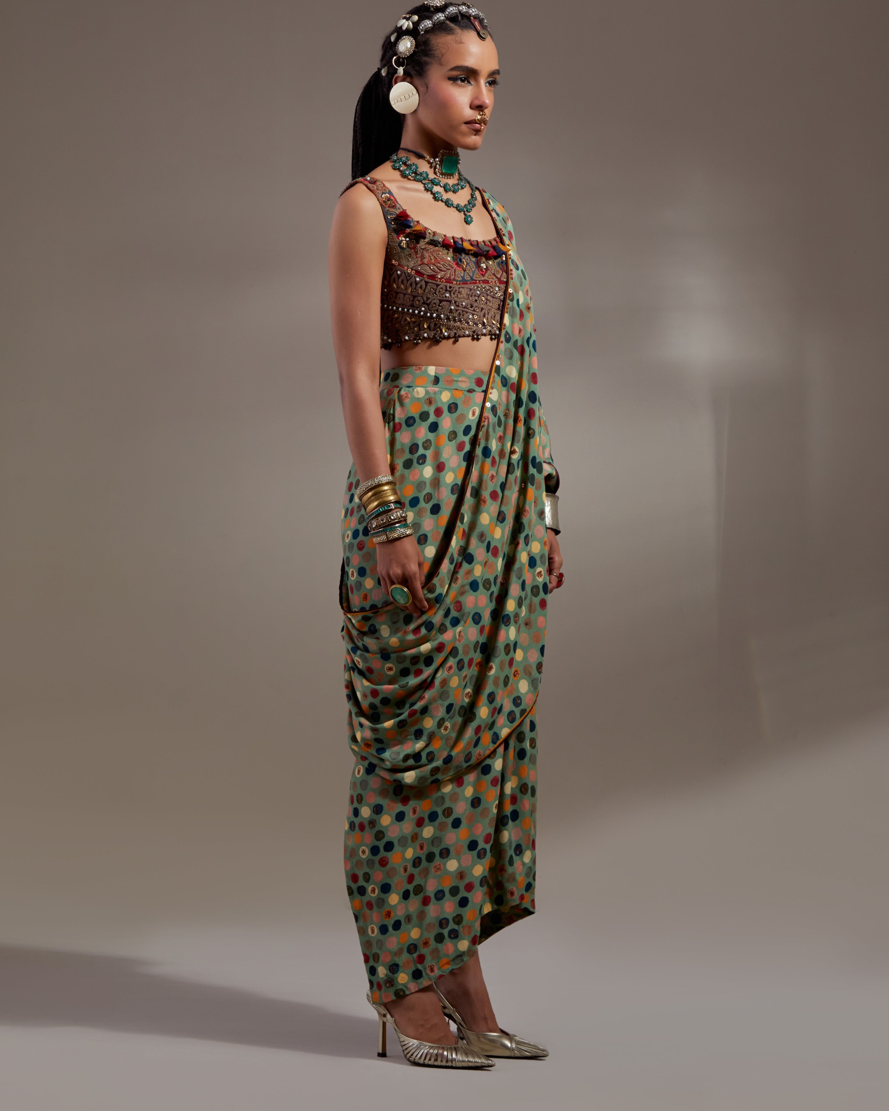 Multi Soma Draped Sari Set