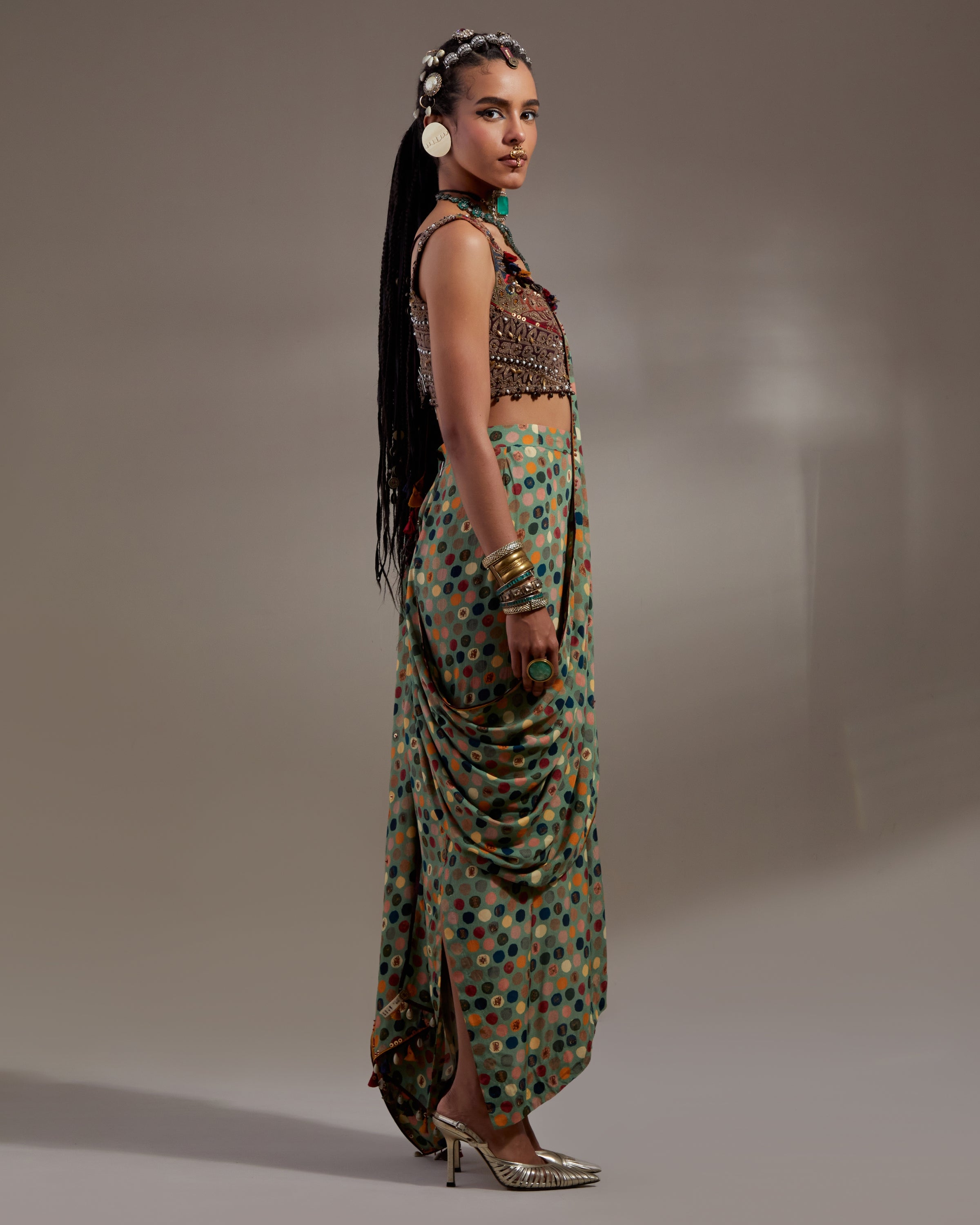 Multi Soma Draped Sari Set