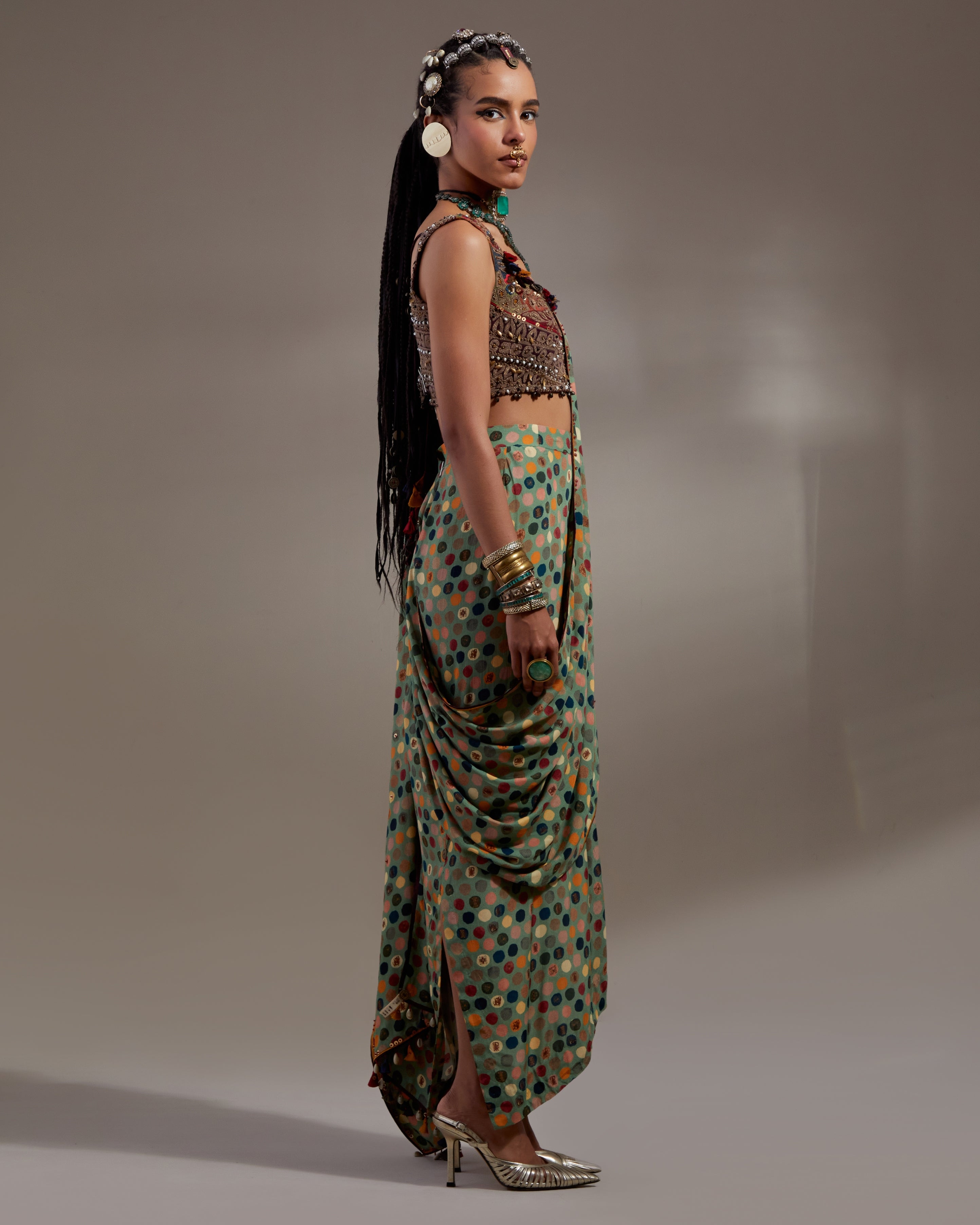 Multi Soma Draped Sari Set