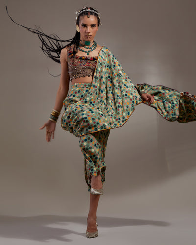 Multi Soma Draped Sari Set