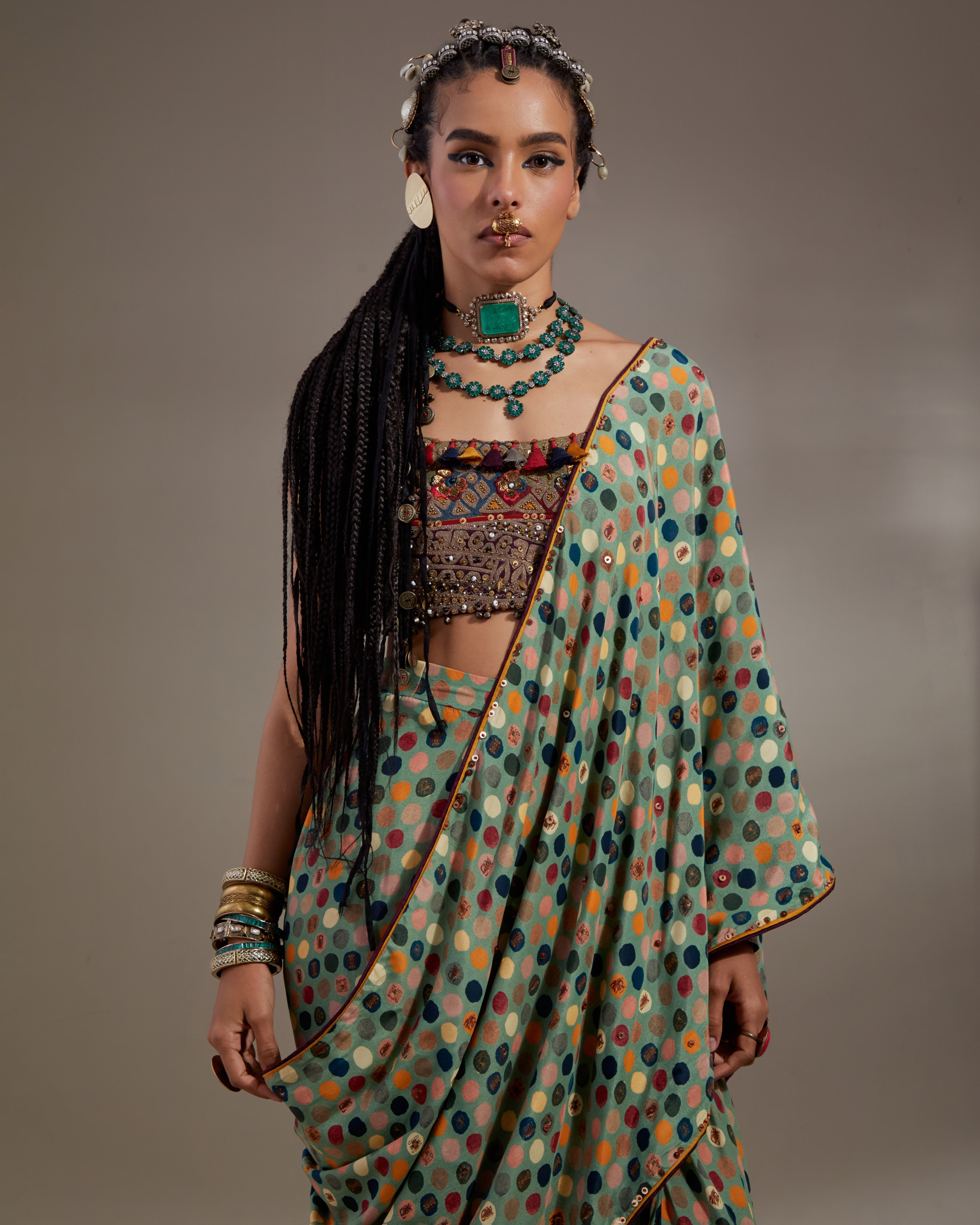 Multi Soma Draped Sari Set