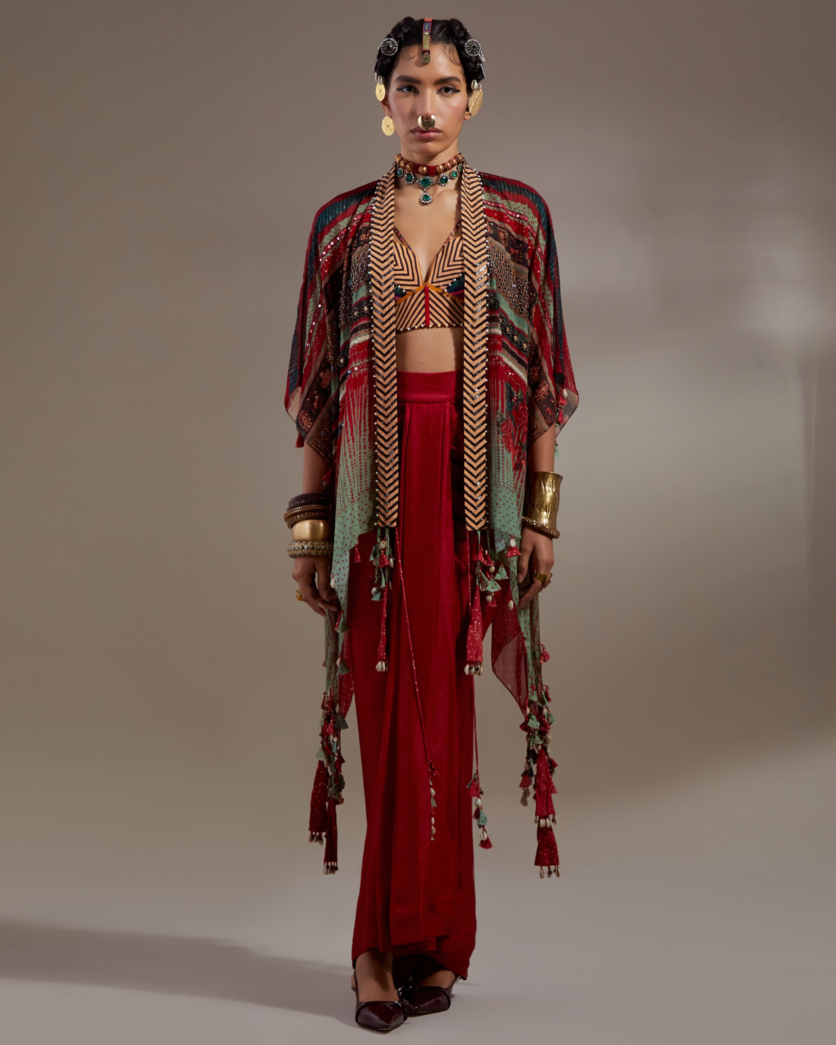 Anka Multi Veni Dupatta Jacket Set