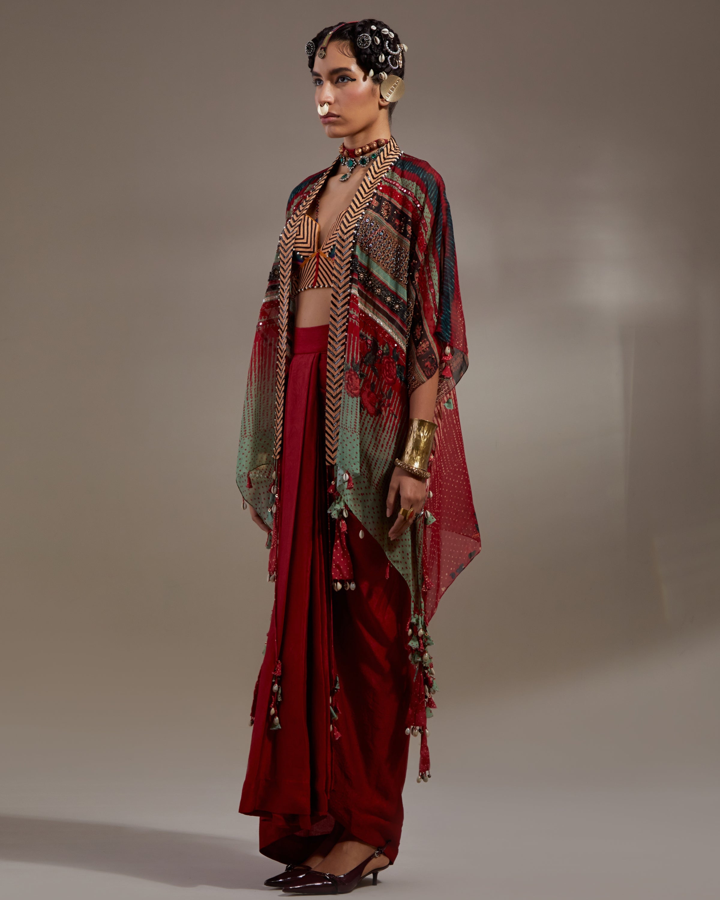 Anka Multi Veni Dupatta Jacket Set