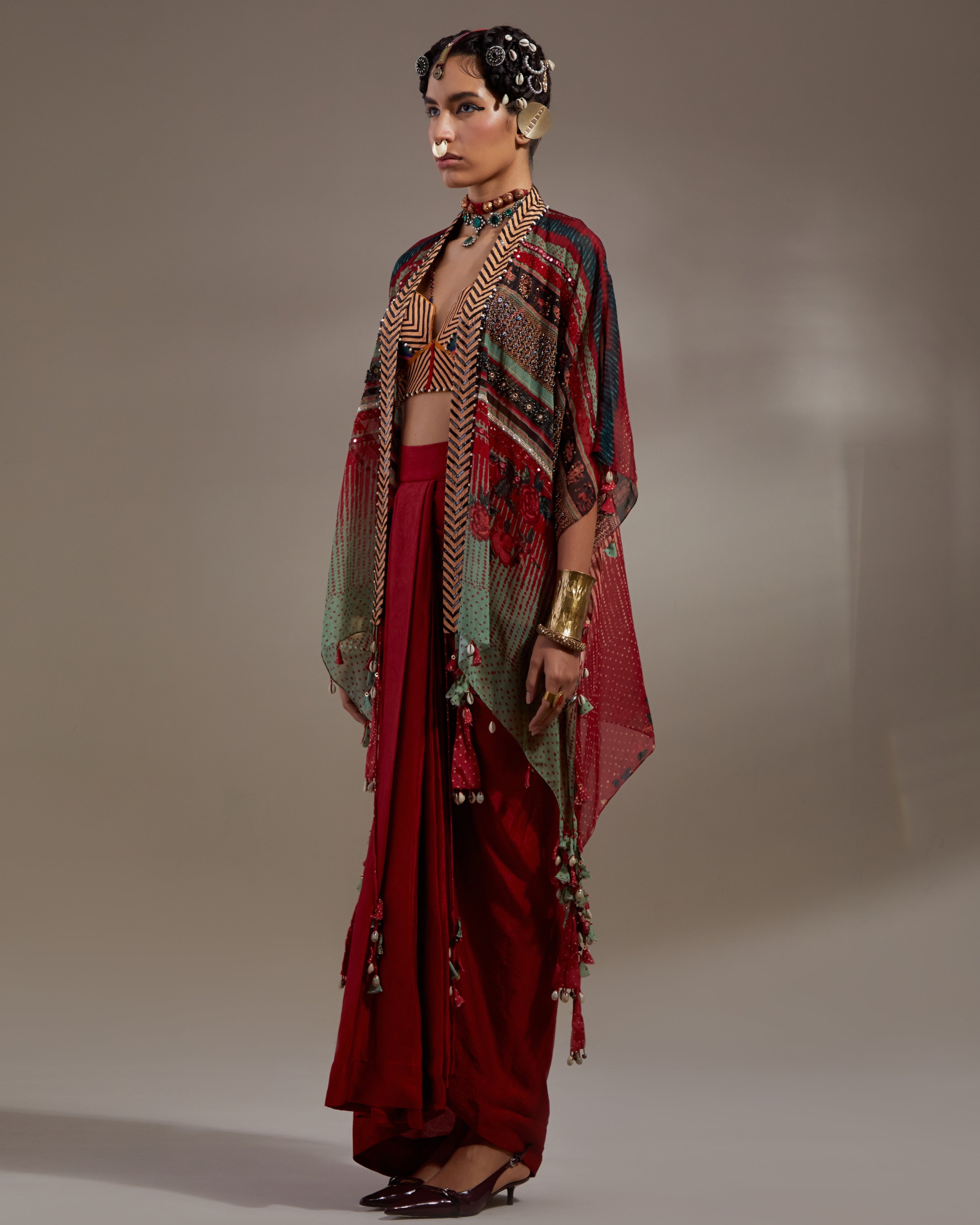 Anka Multi Veni Dupatta Jacket Set