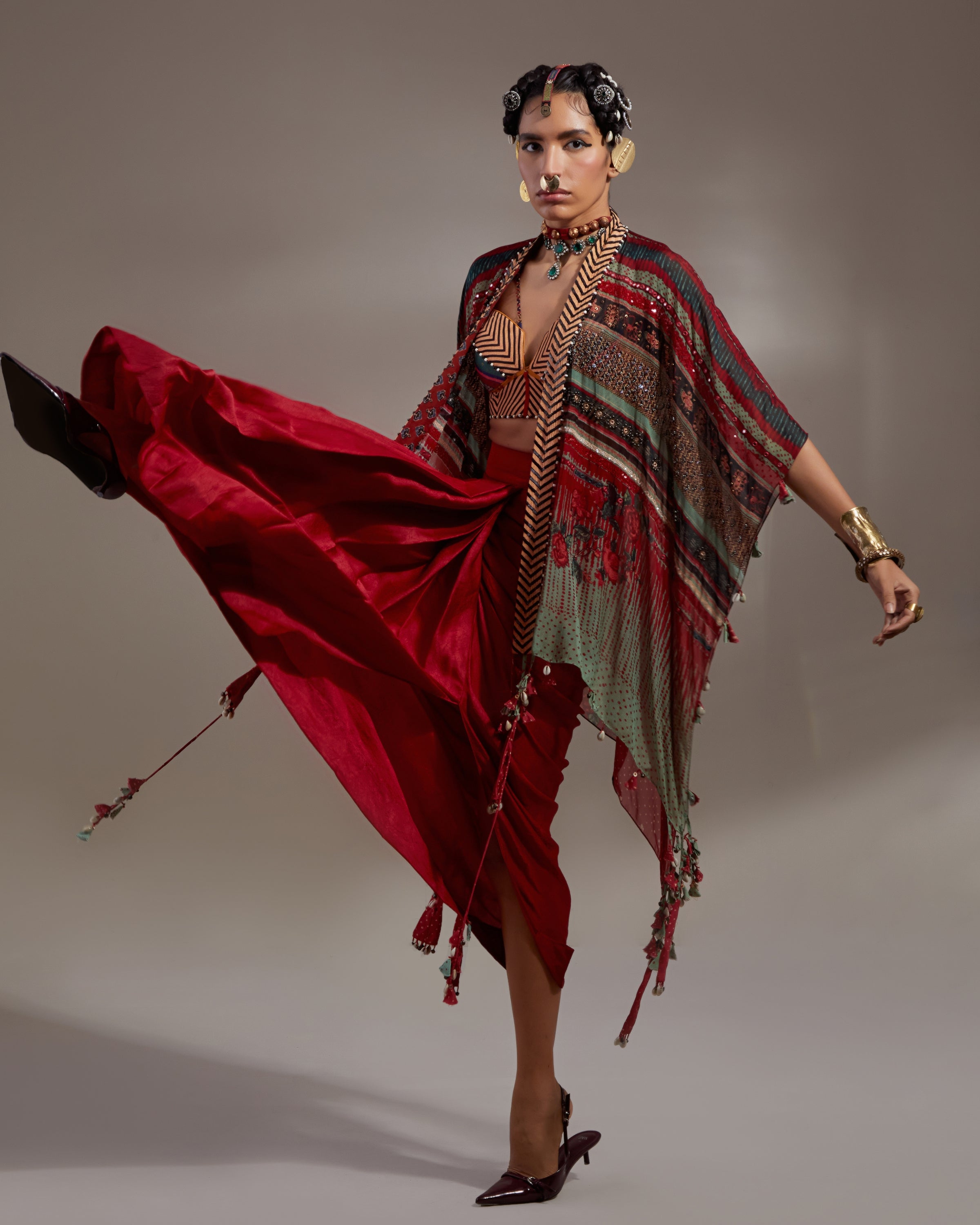 Anka Multi Veni Dupatta Jacket Set