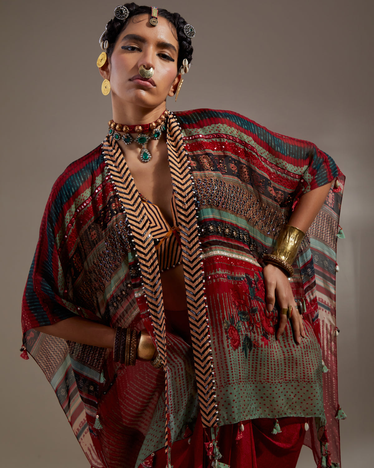 Anka Multi Veni Dupatta Jacket Set