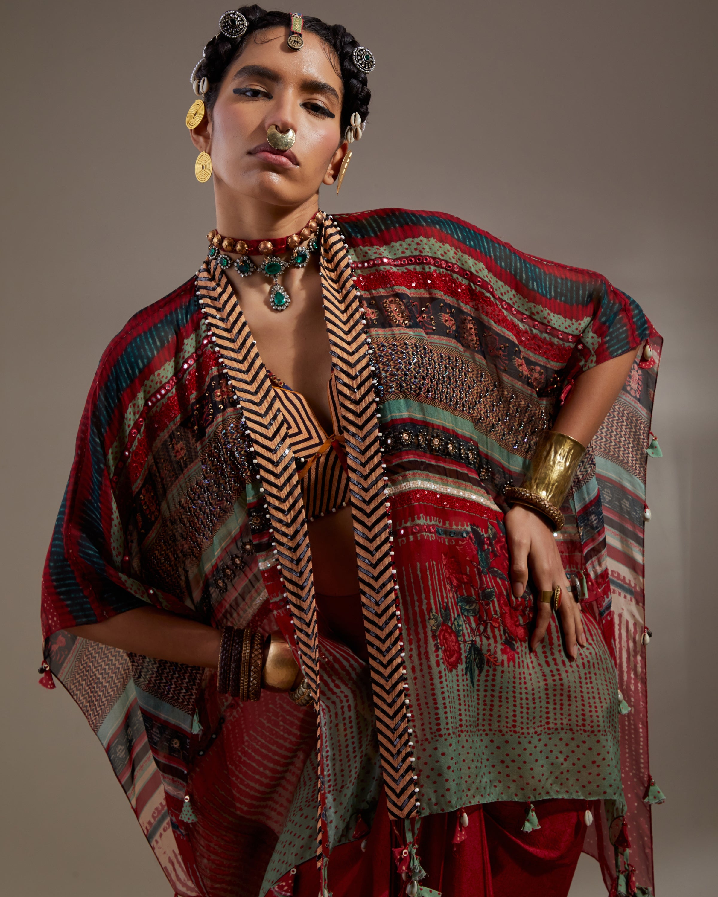 Anka Multi Veni Dupatta Jacket Set