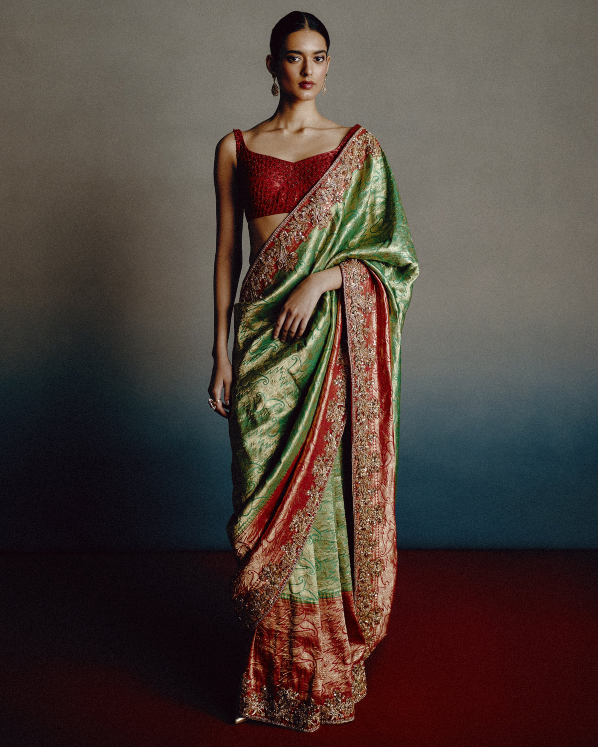 Verdant Rouge Banarasi Sari