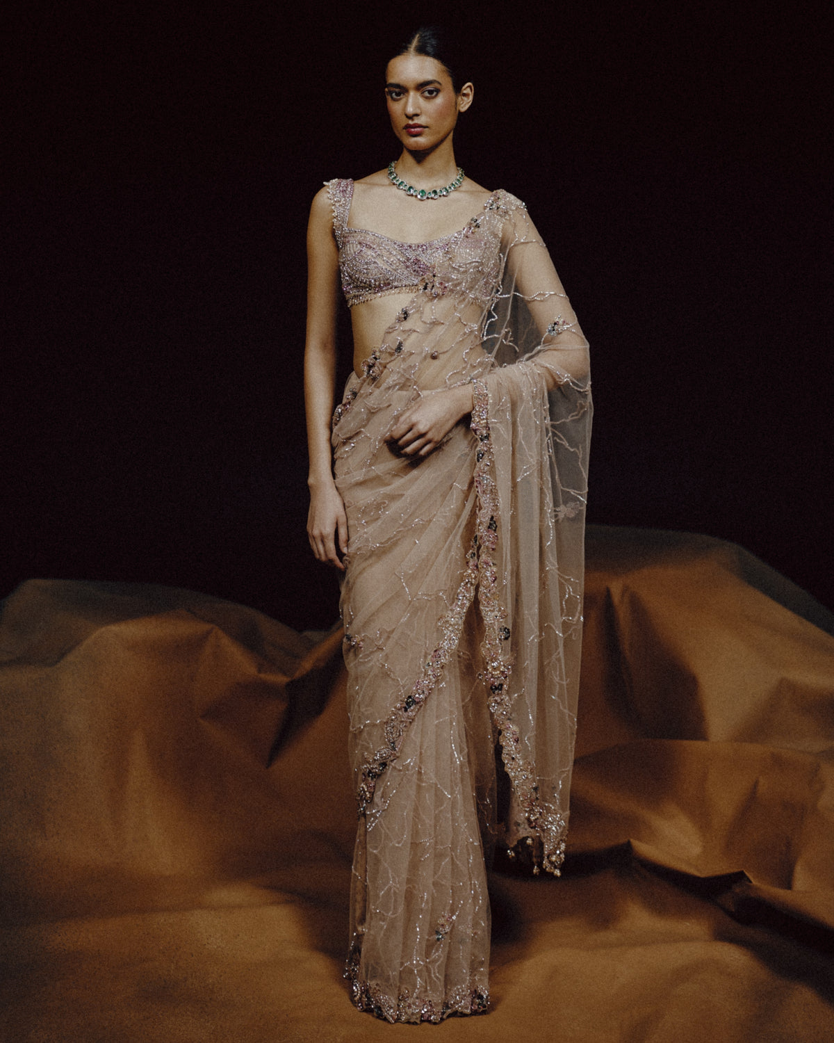 Aura Blush Crystal Sari