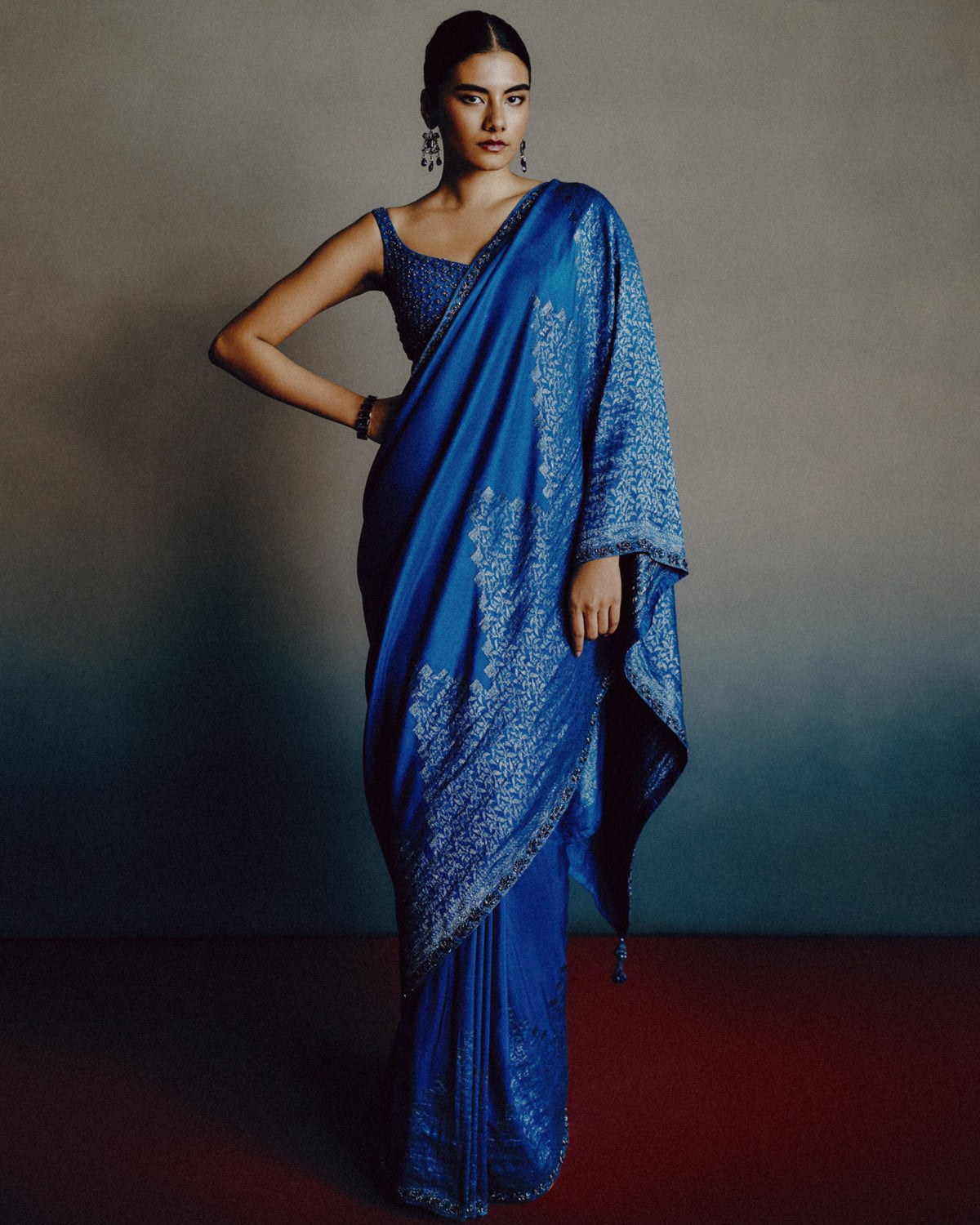 Azure-Teal Heritage Sari