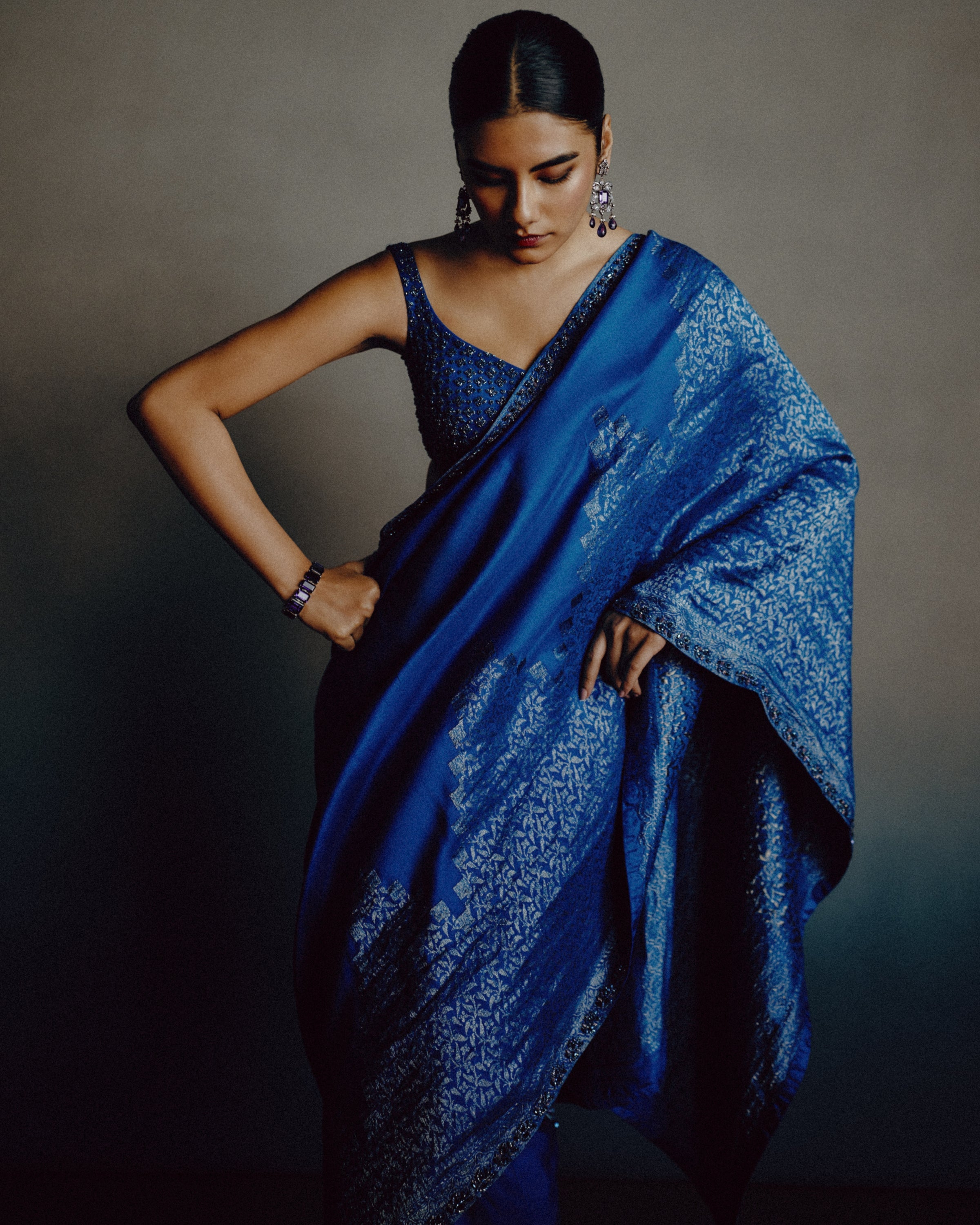 Azure-Teal Heritage Sari