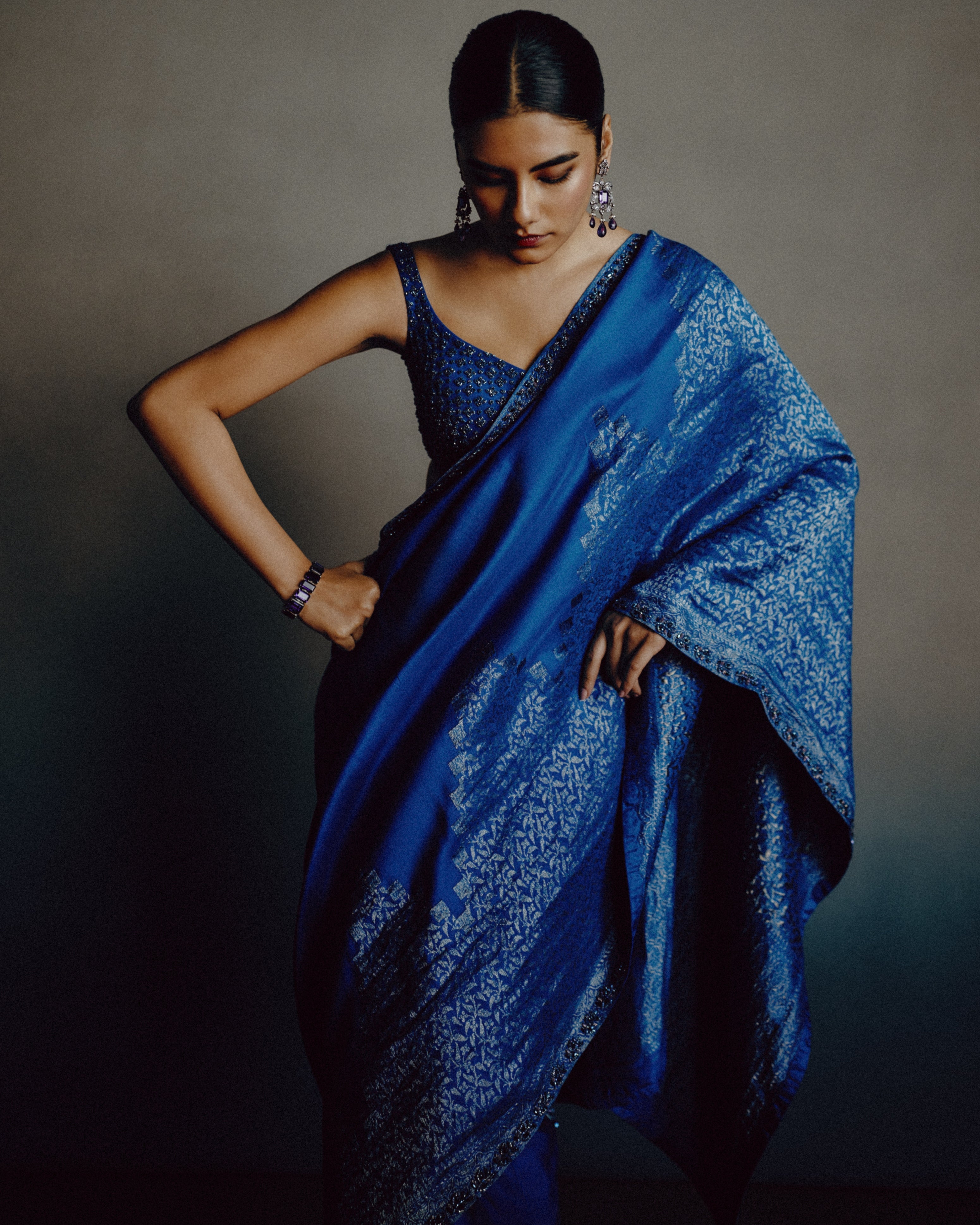 Azure-Teal Heritage Sari
