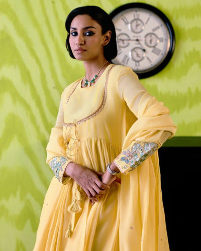 Buttercup Yellow Gather Anarkali Set