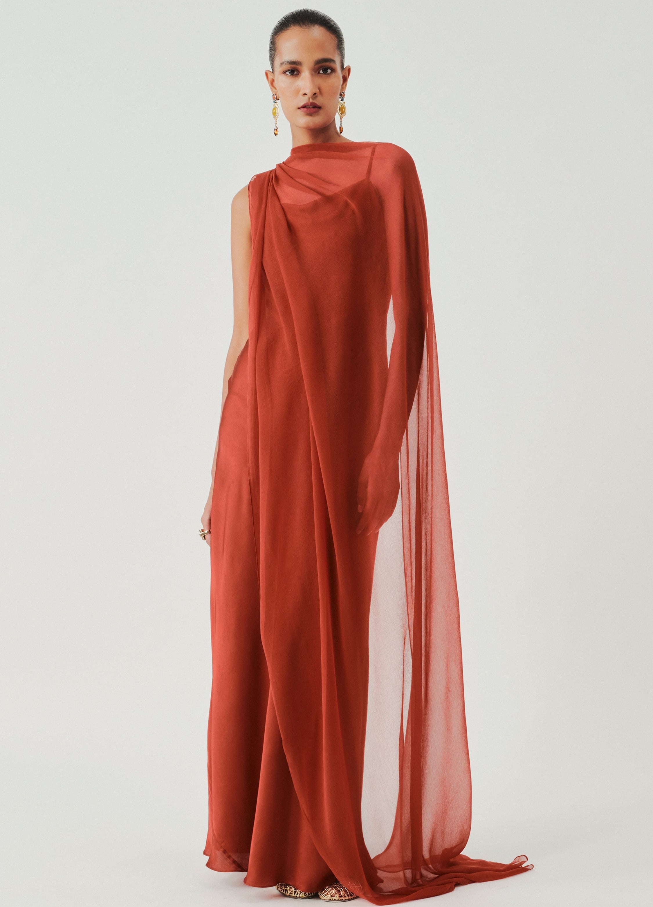 rust silk slip dress Chloe Rust
