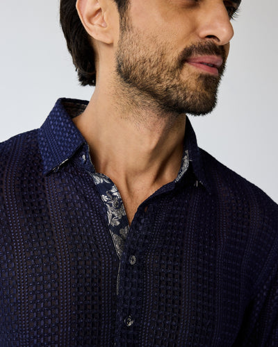 Navy Chessboard Henley Kurta Set