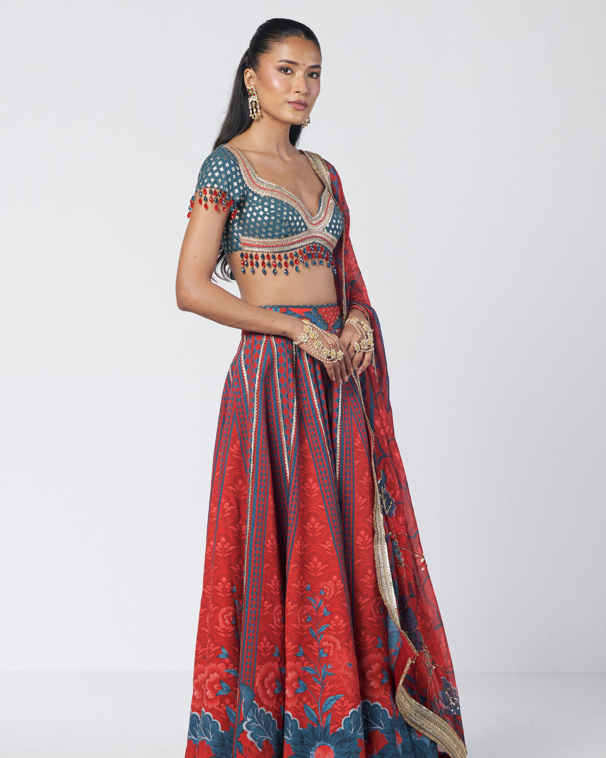 Tabasco Red Leher Lehenga Set