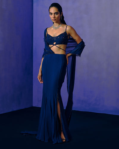 Celestial Cobalt Drape Sari