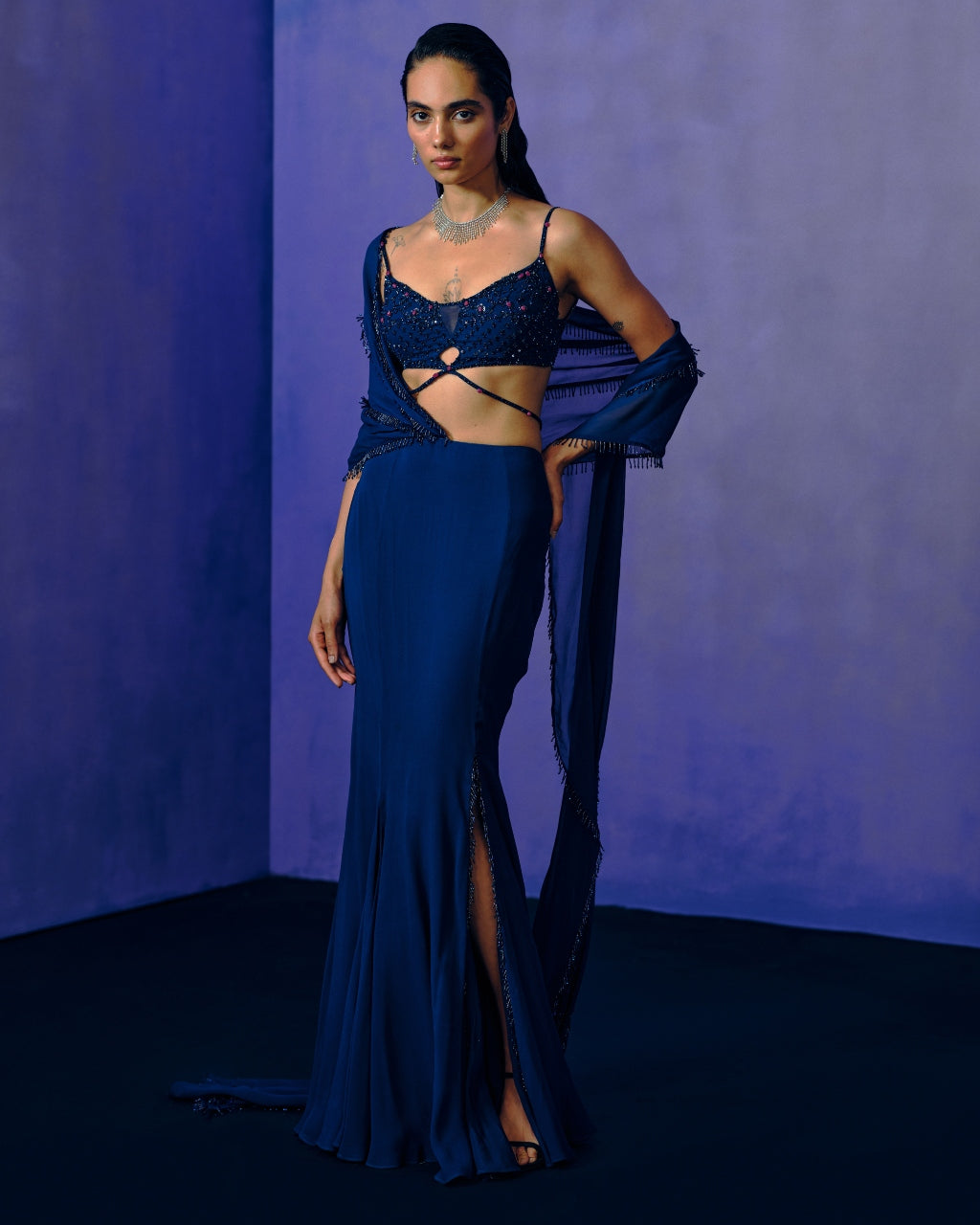 Celestial Cobalt Drape Sari