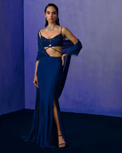 Celestial Cobalt Drape Sari
