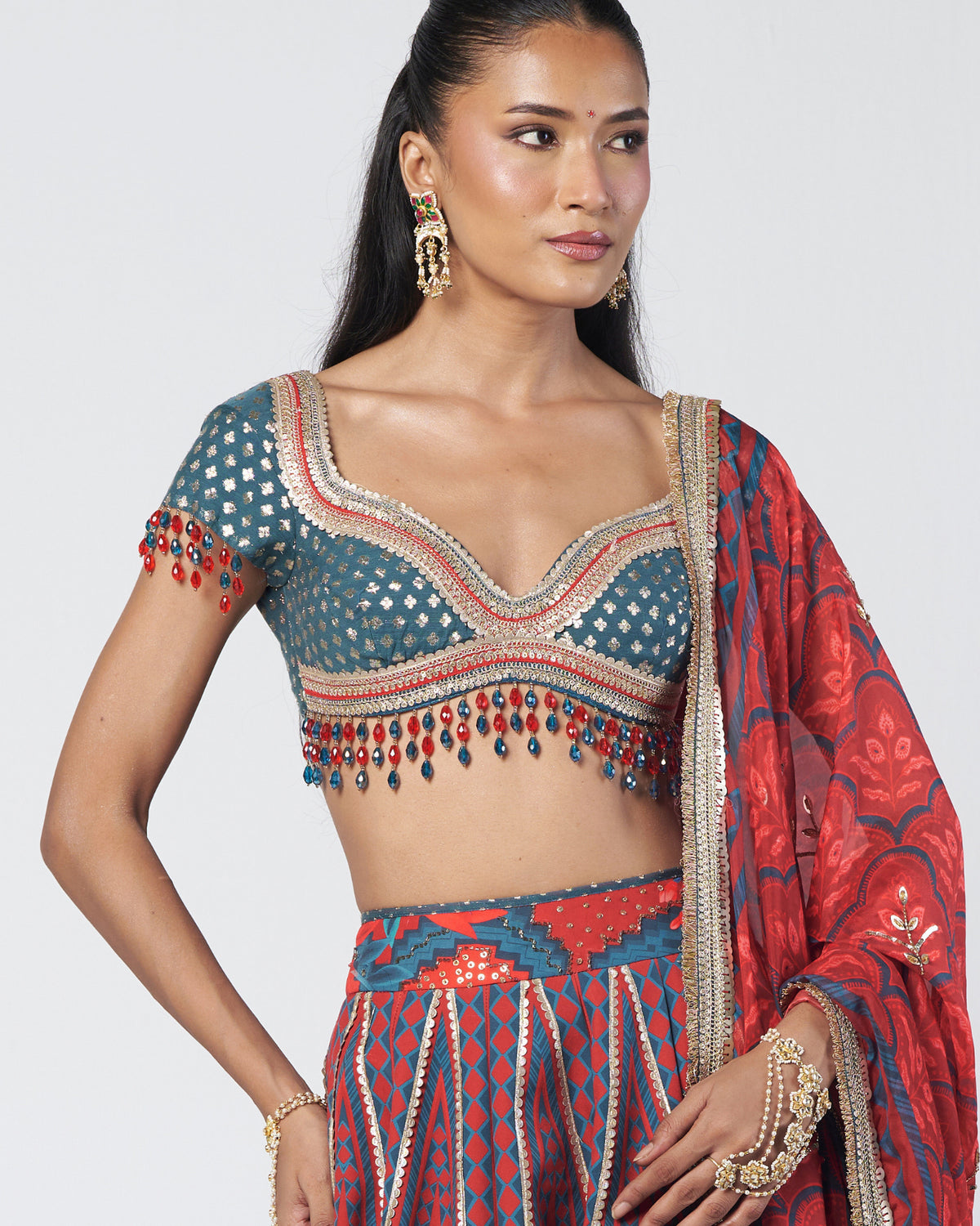 Tabasco Red Leher Lehenga Set