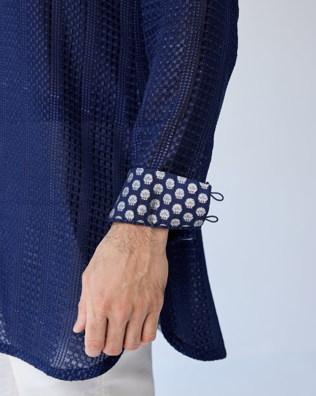 Blue Chessboard Open Short Achkan Set