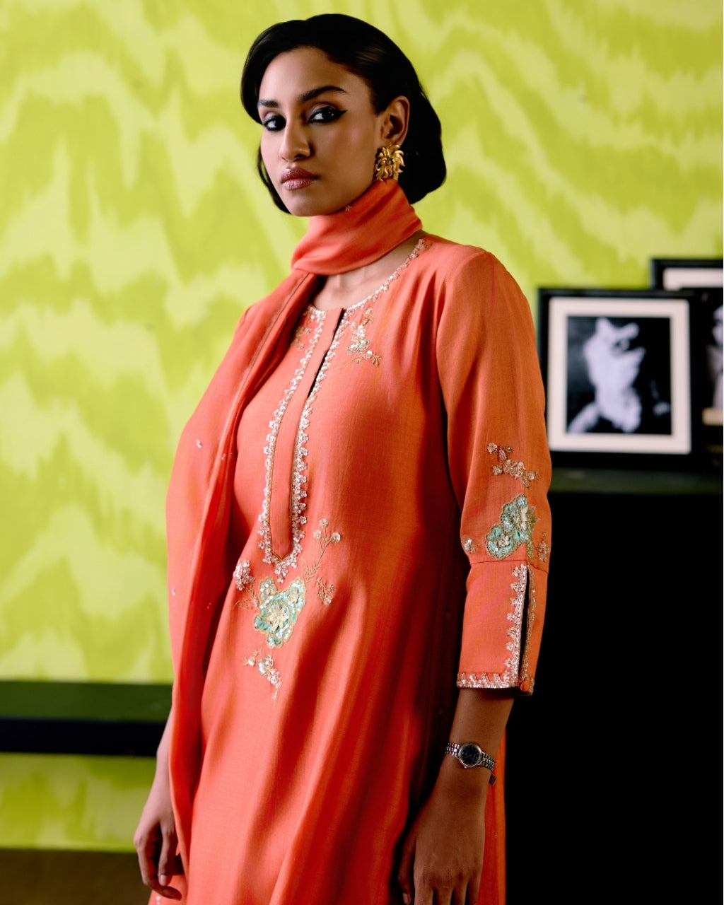 Rust Orange Side Panelled A-Line Kurta Set