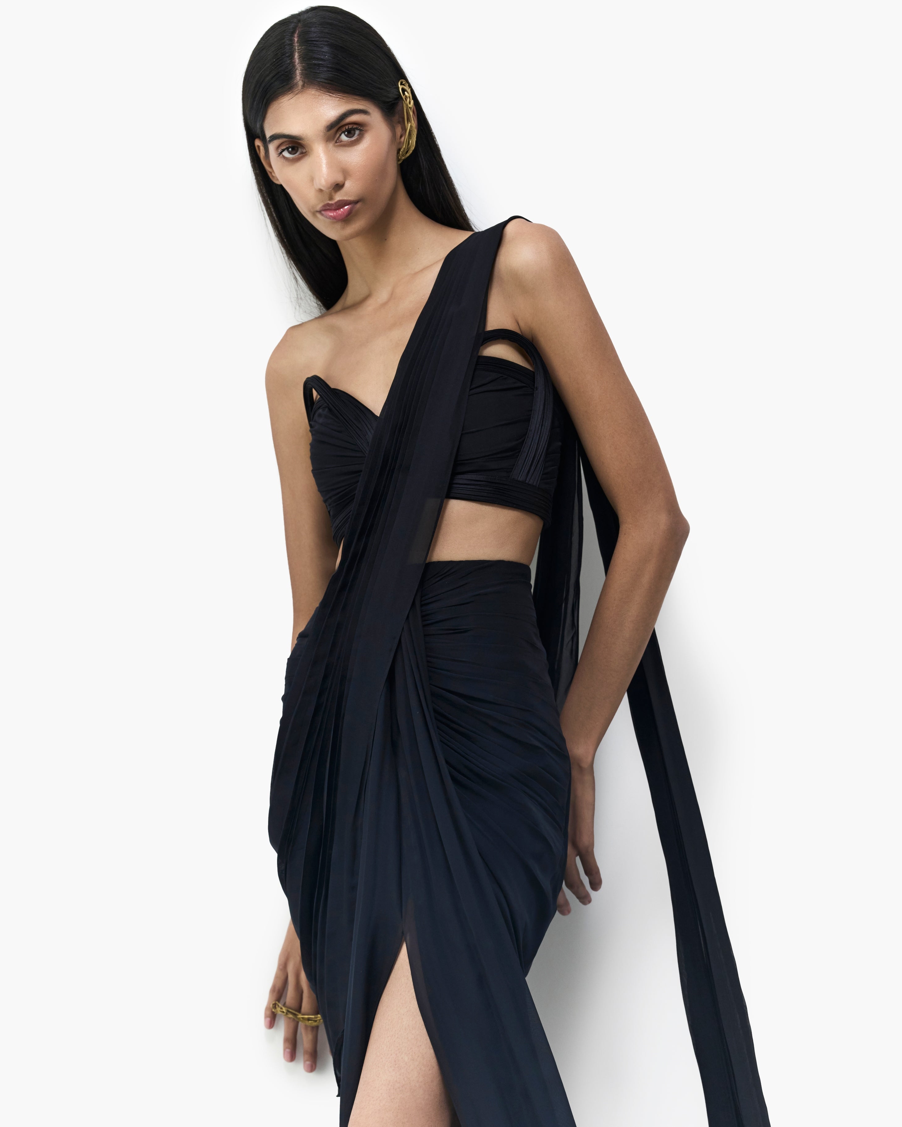 The Noir Sculpted Sari
