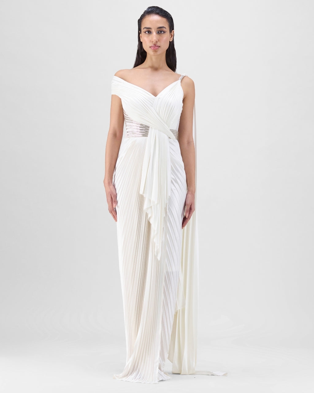 Pearl Structured Mineral Jersey Plisse Gown