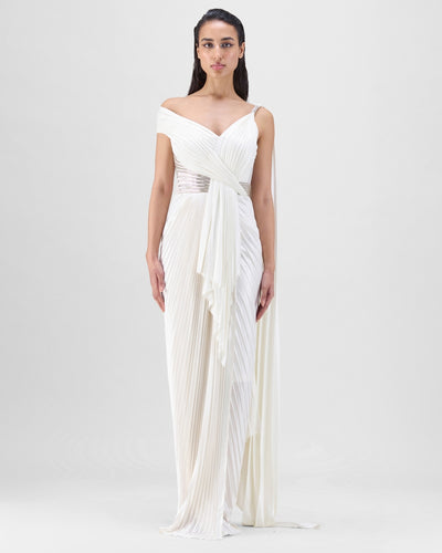 Pearl Structured Mineral Jersey Plisse Gown