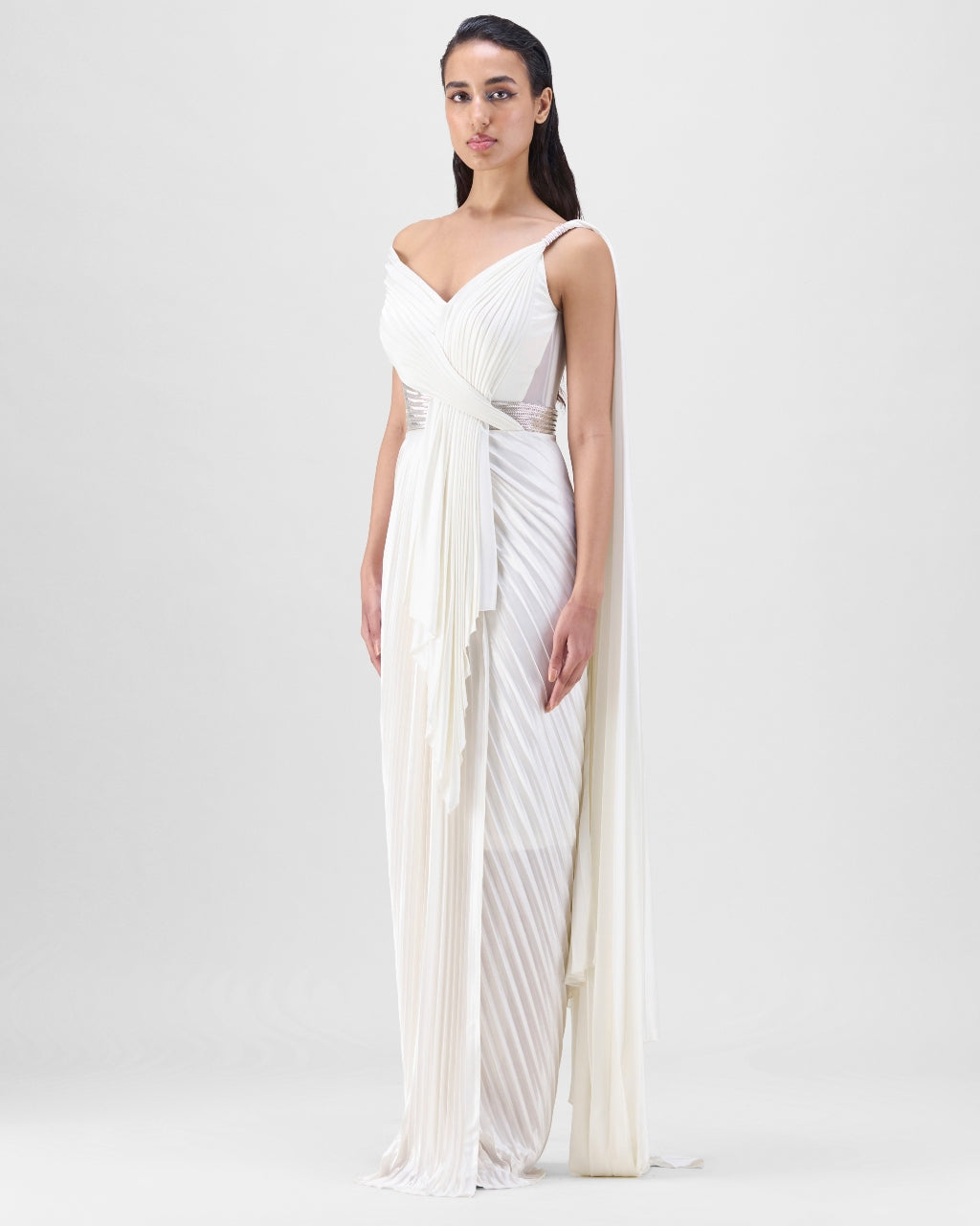 Pearl Structured Mineral Jersey Plisse Gown