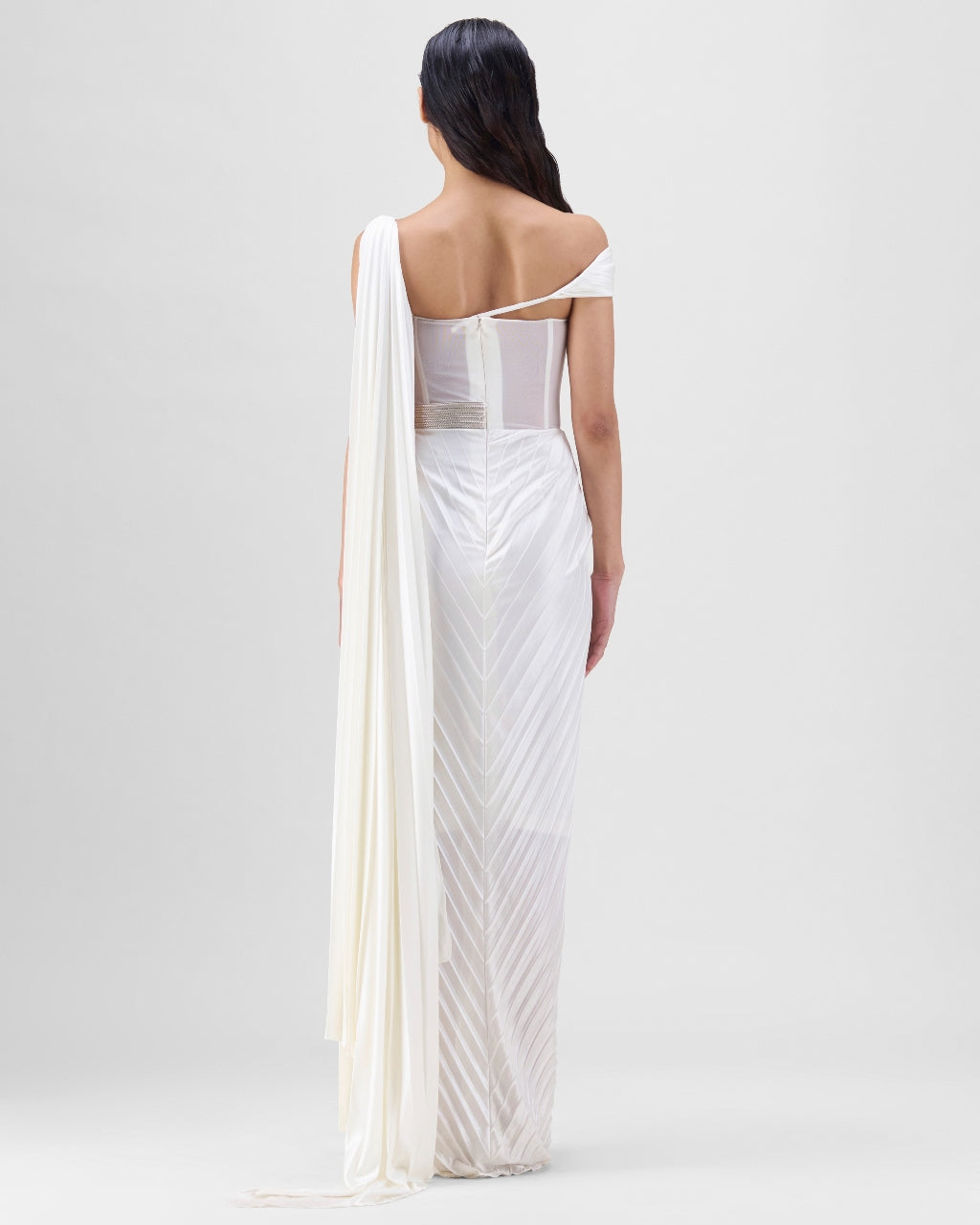 Pearl Structured Mineral Jersey Plisse Gown