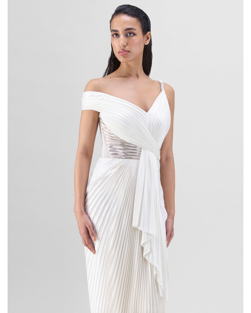 Pearl Structured Mineral Jersey Plisse Gown