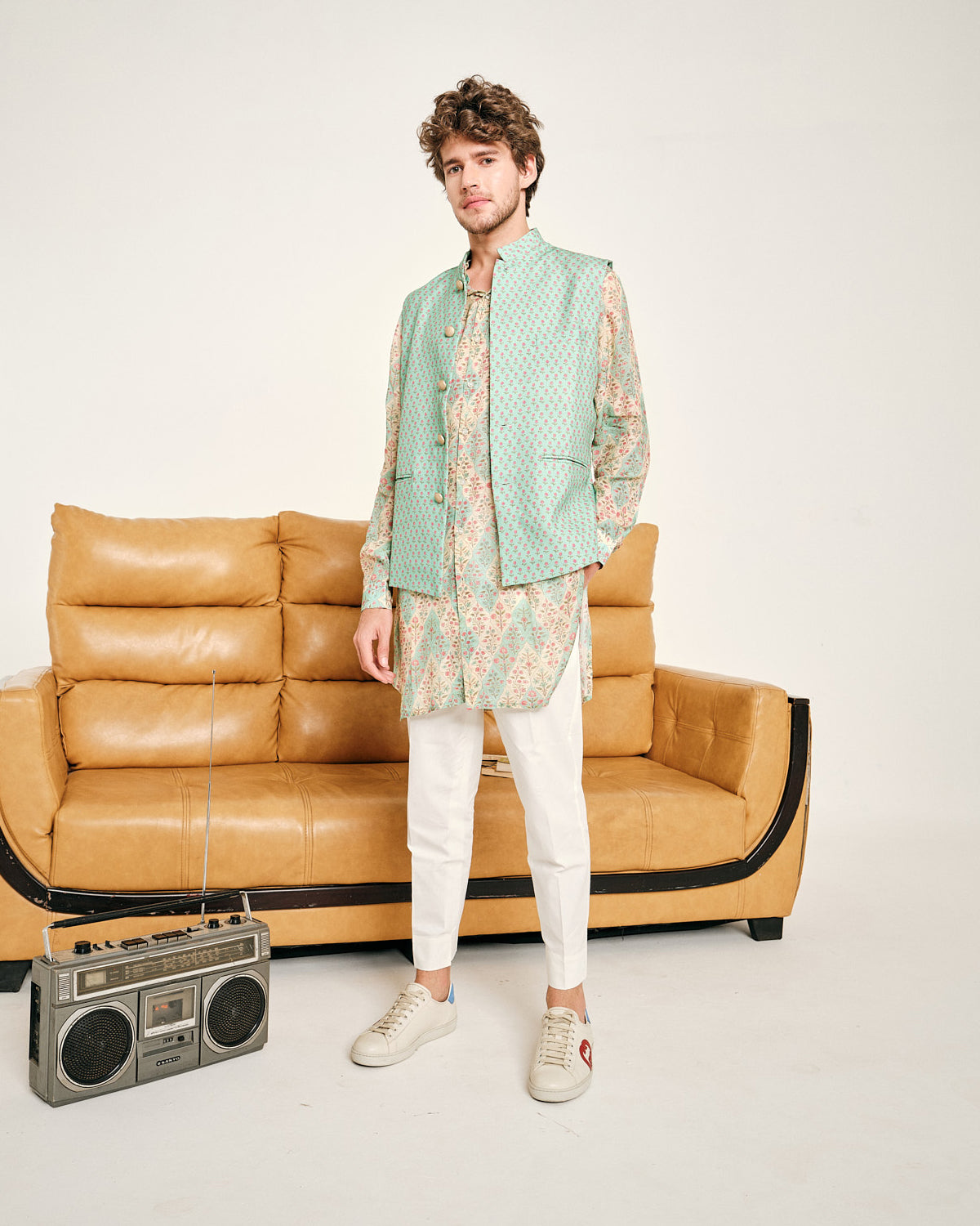 Cream and Jade Gul Malai Cotton Kurta Pajama Set